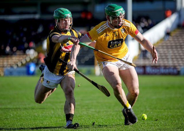 Gerard Walsh is challenges by Kilkenny's Mossy Keoghan during the National League earlier this year