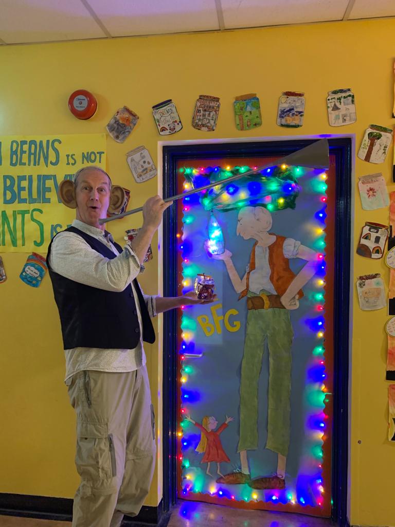 Teacher John McCloskey got into the spirit of the occasion. His class door won first prize