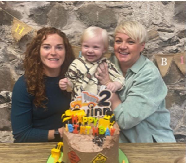 Marissa Callaghan with son Quinn on his second birthday with her partner Paula