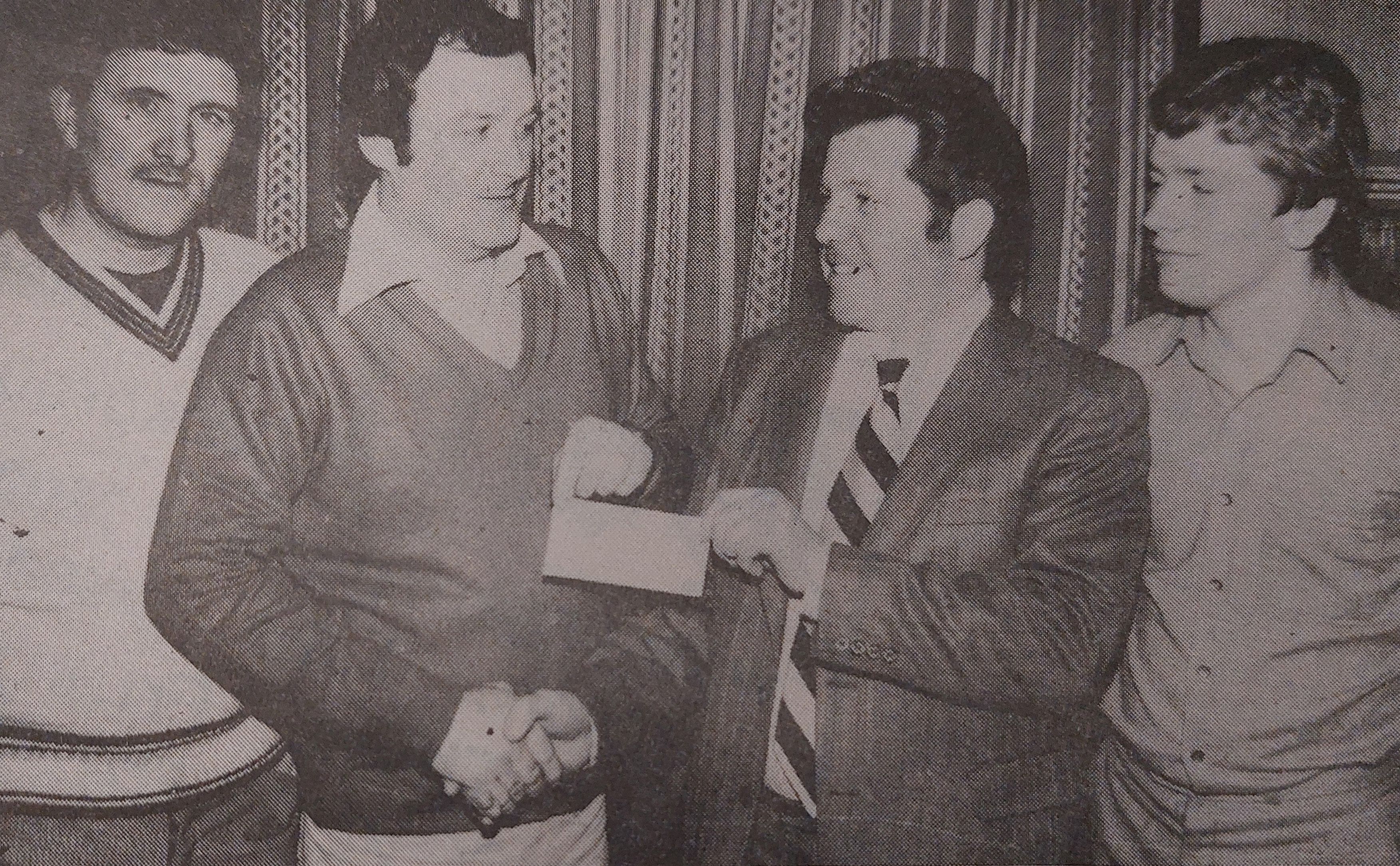 Eamon Boyle and Joe Rollins from the Hatfield bar on the Ormeau Road present Gerry Kelly and Eamon Gargin from St Malachys GAC with a cheque towards a new kit