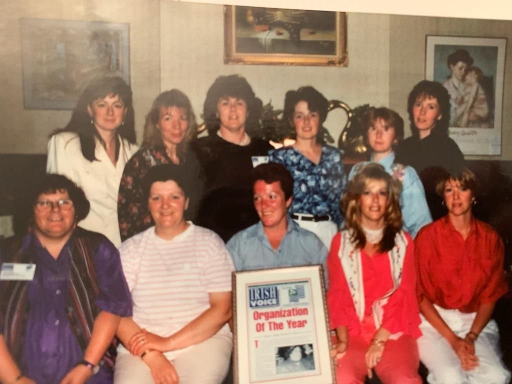 Rita Higgins, bottom left, with fellow women's rights activists in Bainbridge, The Bronx, New York City