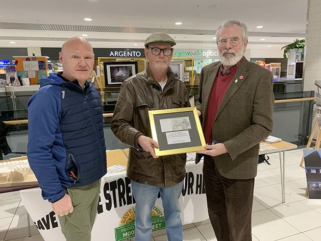 PAUL Maskey MP and Gerry Adams with the renowned collector of historical Irish artefacts Pat O’Hagan