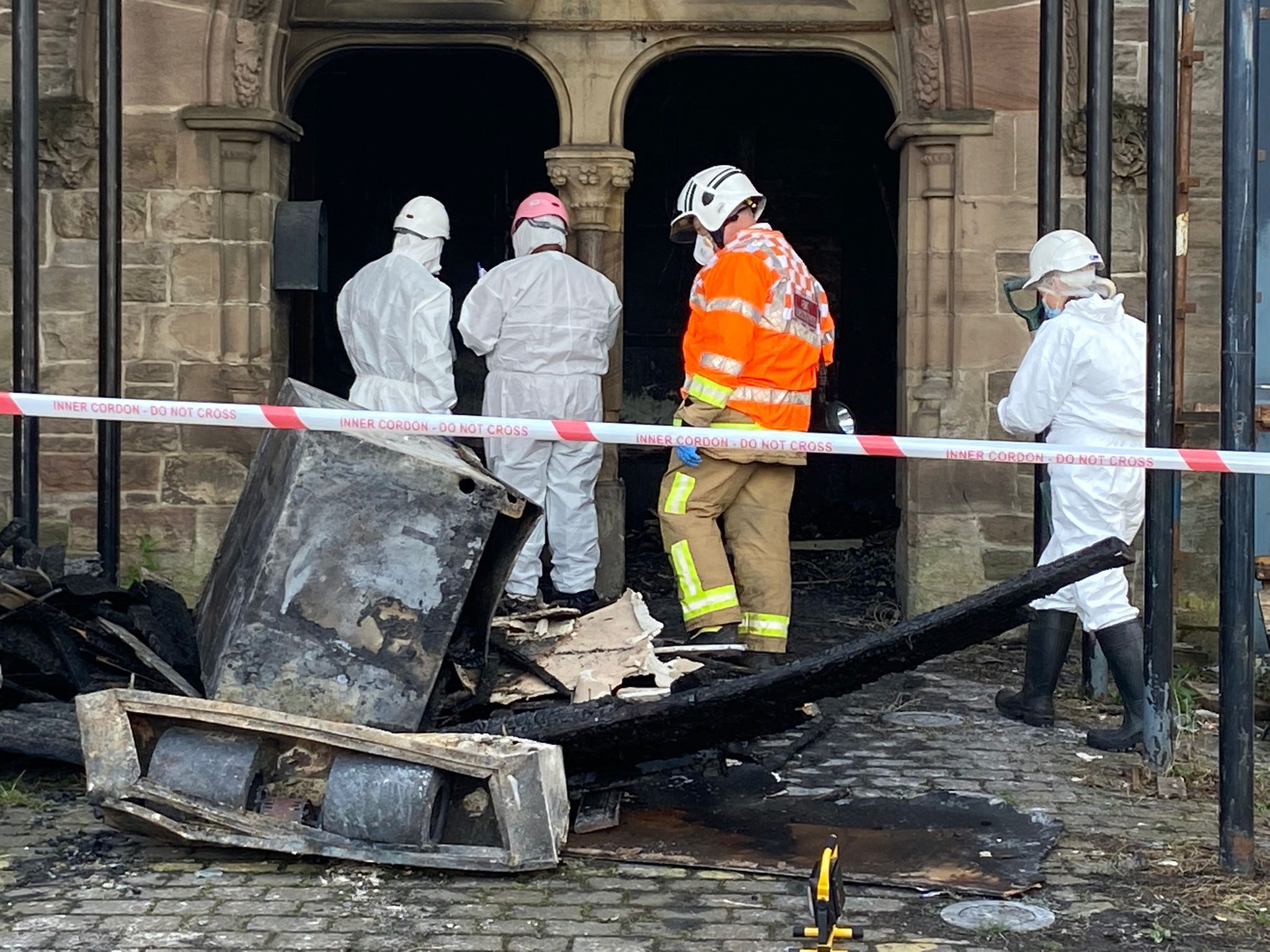 The scene of the arson attack this morning