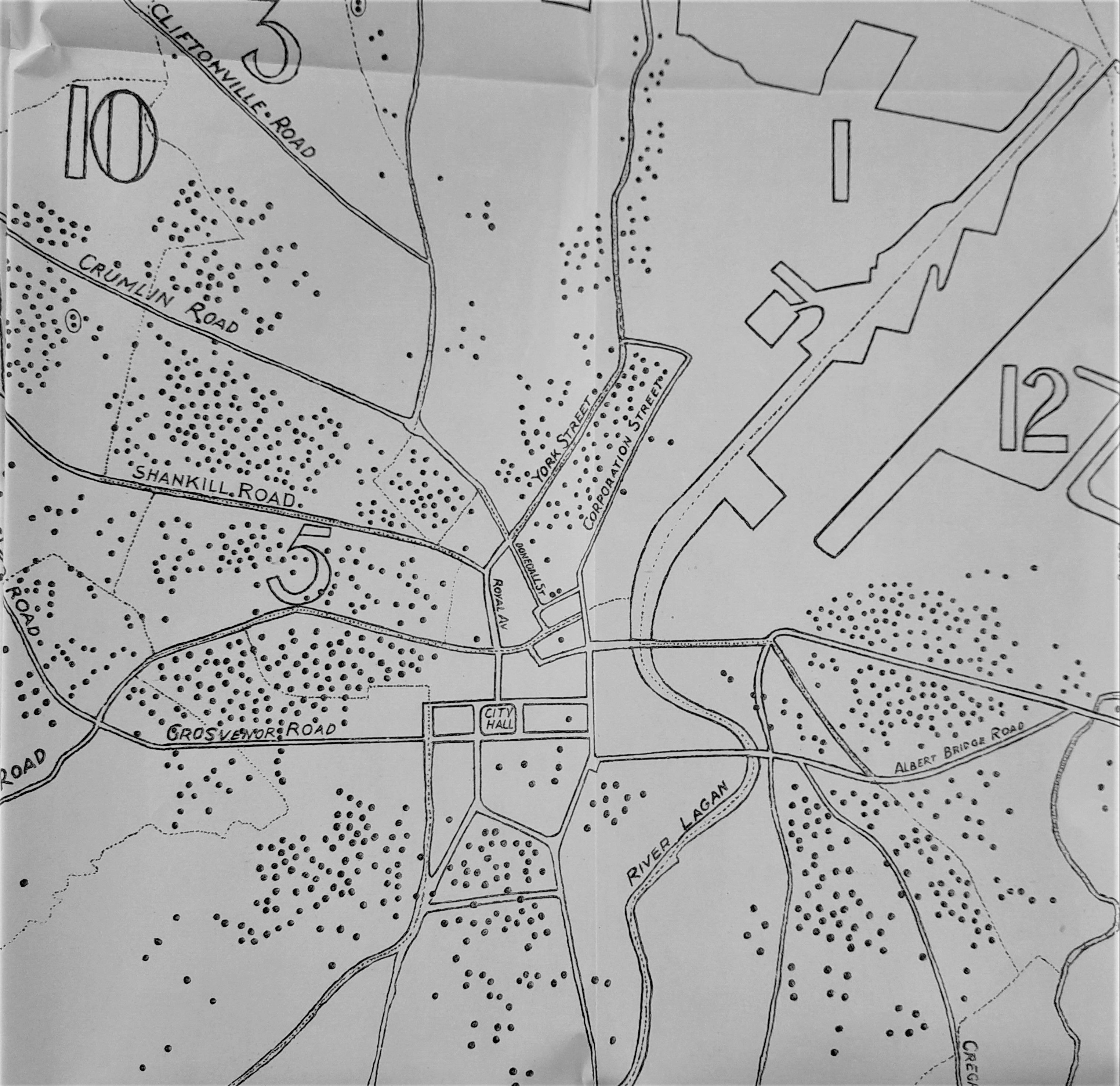 Distribution of reported cases of tuberculosis in Belfast 1909, DR H.W. Bailie, Report of the Health of the County Borough of Belfast for 1909 (pub' 1910)