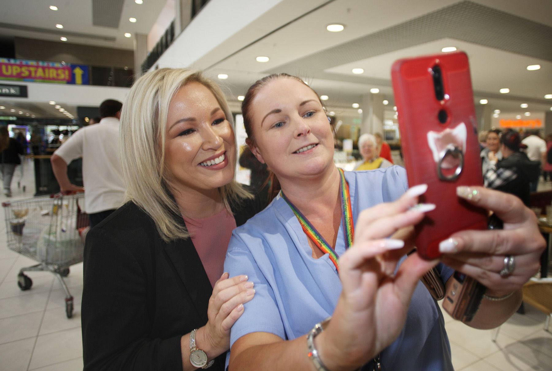 SELFIE: Brenda Murphy, a domestic in the Royal Maternity Hospital stopped Michelle O'Neill for a selfie