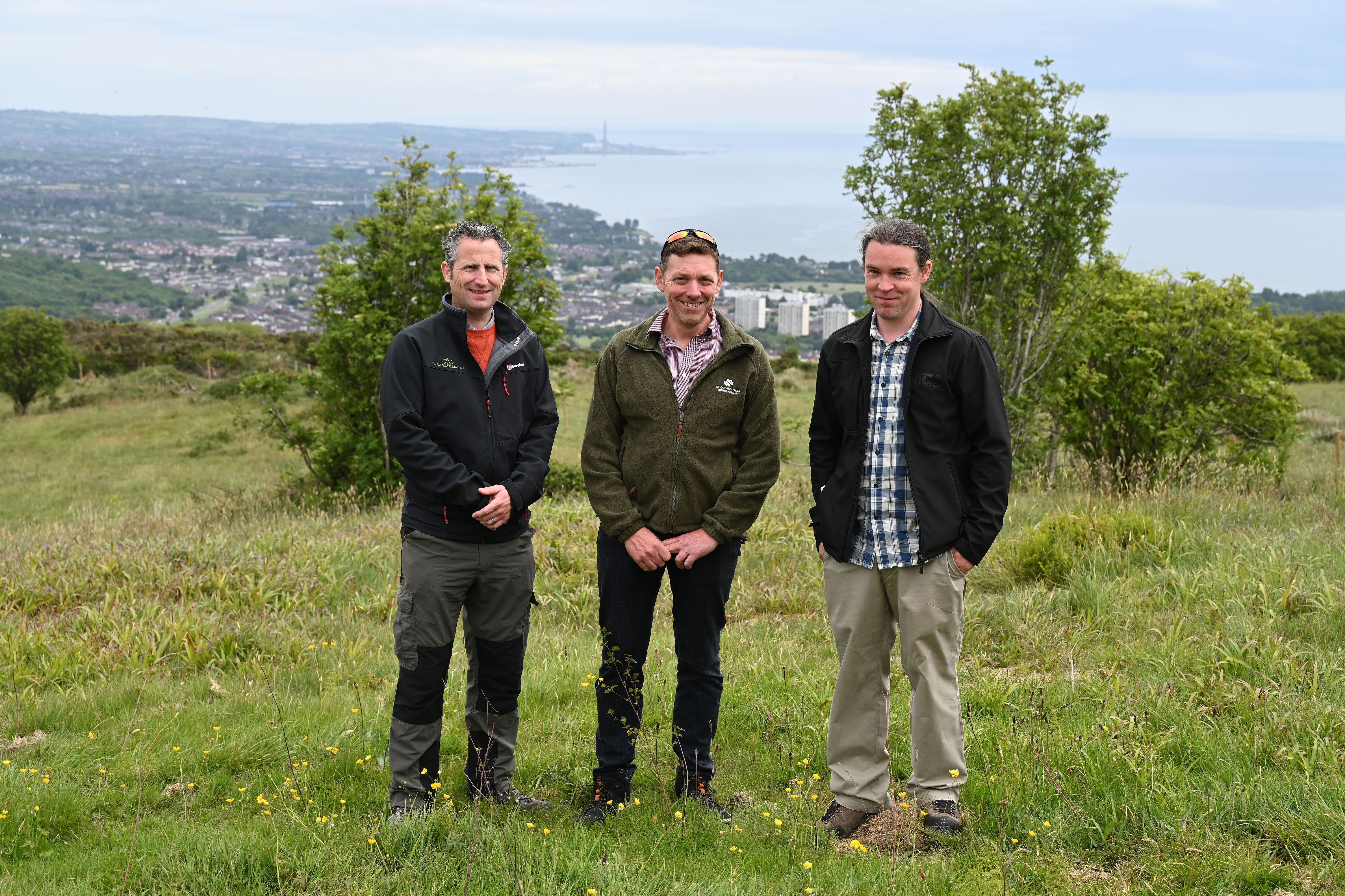 Ben Searle (Head of Forest Grants & Regulations, Forest service NI), Ian McCurley (Director, Woodland Trust Northern Ireland) and Liam Donnelly (Outdoor Recreation Officer, NIEA) pictured at Glas-na-Bradan Wood launch.