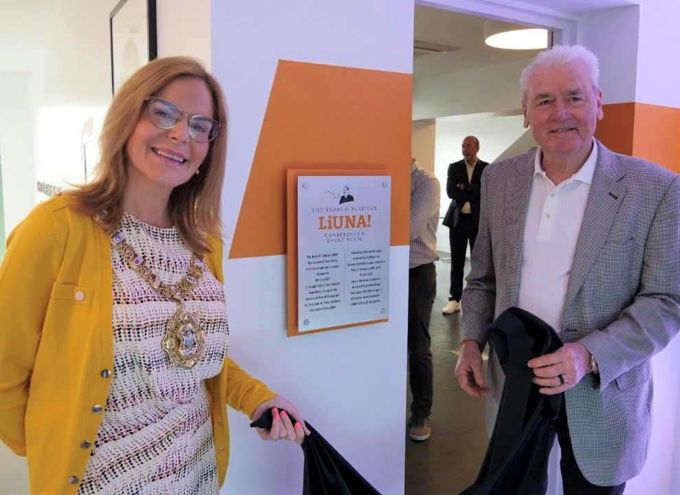 PLAQUE: Lord Mayor Tina Black and Terry O’Sullivan at the naming ceremony