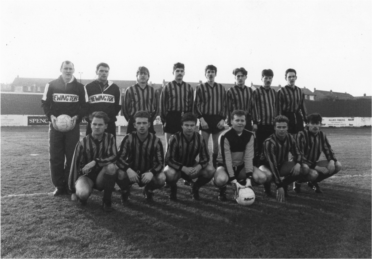 Junior Shield Winners 1990-91. BACK ROW: Bill Bannon (Manager), John Hogg, Christy Brady, Paddy Burns, Tommy Reid, Colin McNally, Colum Burns, Stevie Munroe. FRONT ROW: Anto Quinn, Eddie Connors, Pat McGuigan, Kevin McVeagh, Colm McGuigan, Danny Hale. 