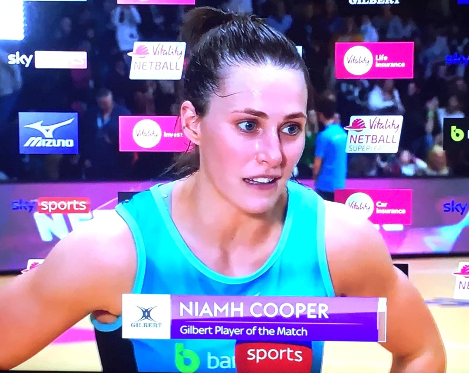 Niamh Cooper talking to Sky Sports after her Player of the Match performance for Surrey Storm in their victory over Leeds Rhinos in this season's British SuperLeague