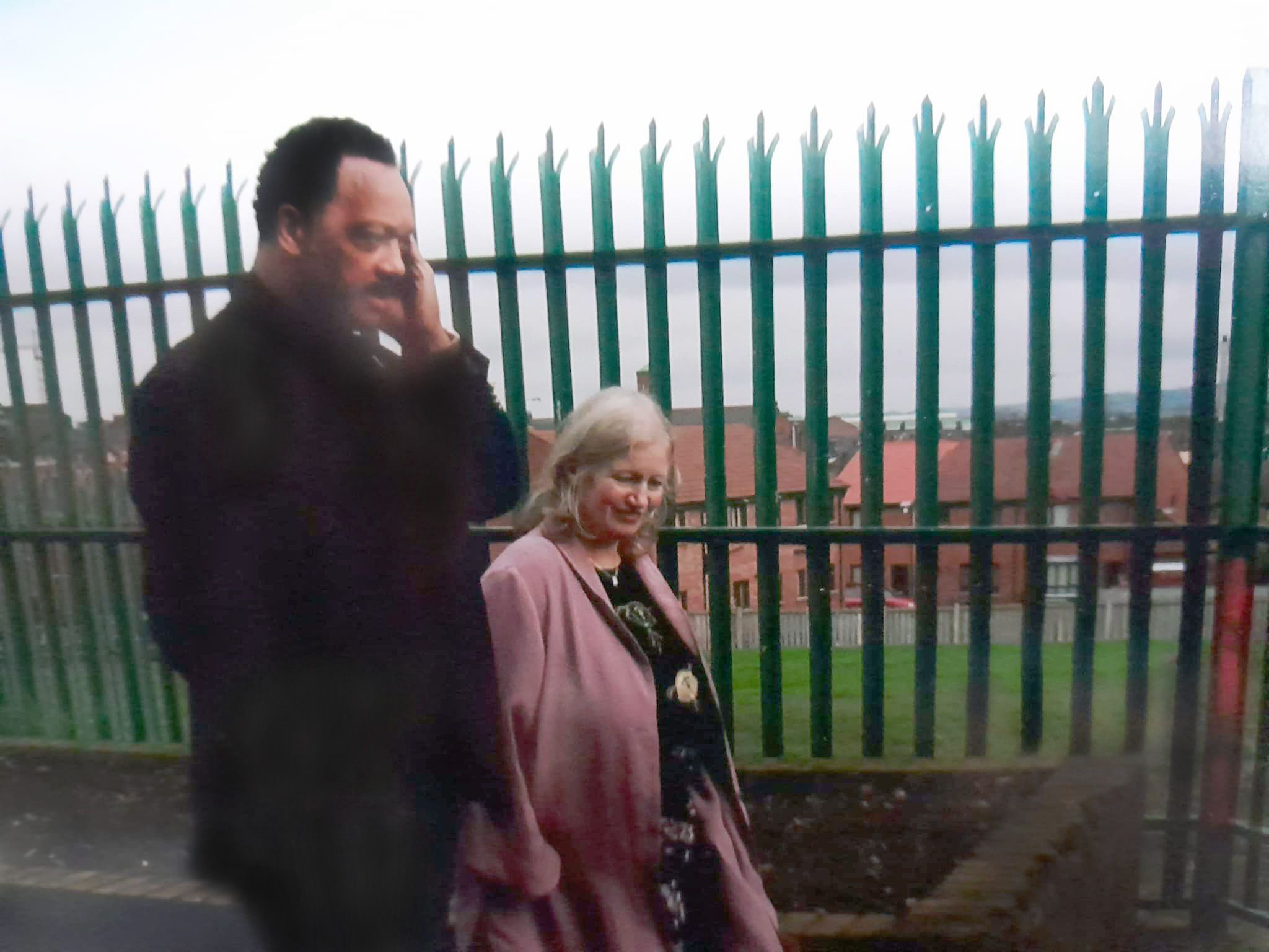 Pádraigín Drinan with Rev Jesse Jackson on a visit to Beechmount Leisure Centre