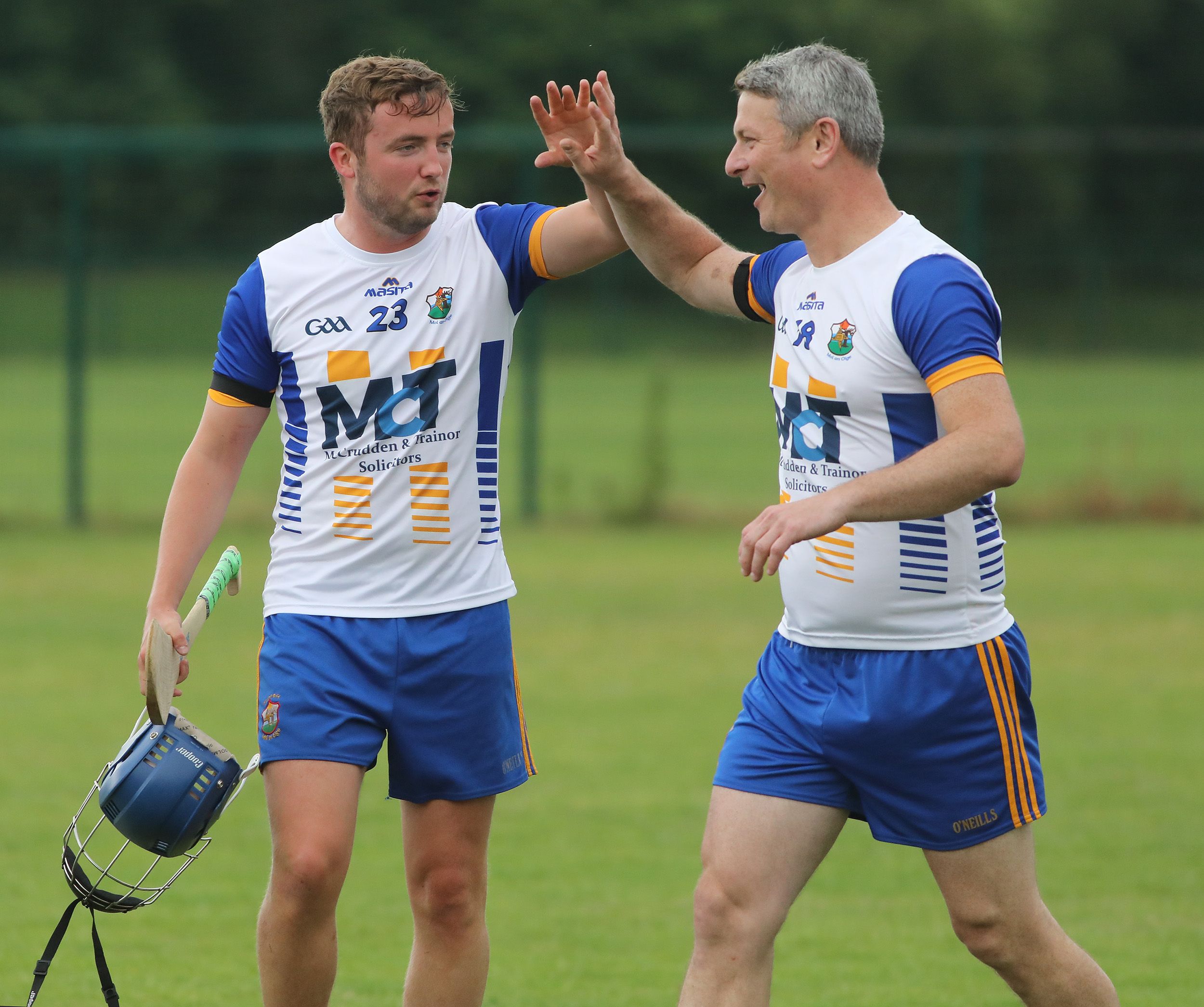 Conor Leonard and Todd Engman celebrate at the final whistle 