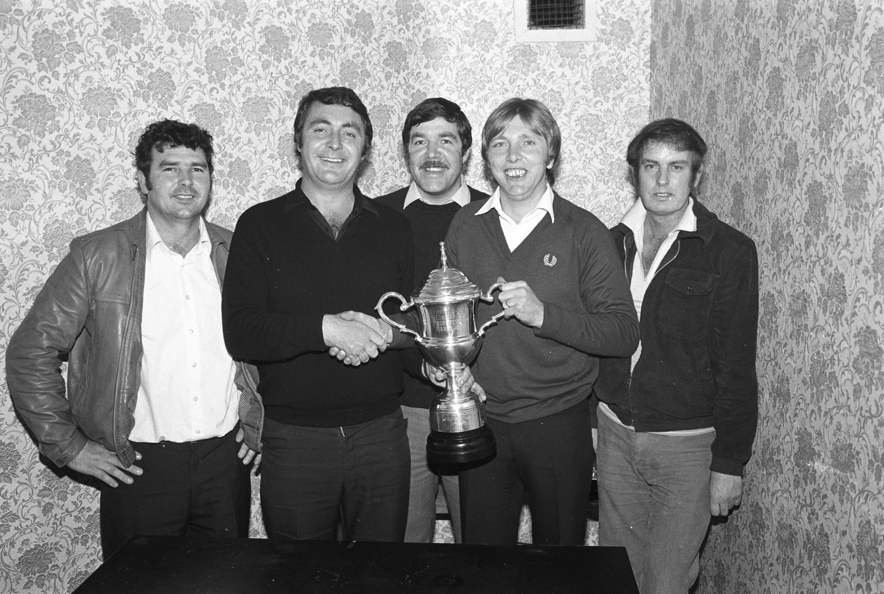 Paddy Jones, Tommy Kelly, Sean Murphy, Marty Quinn and B McNulty at the Shamrock Club's Annual Sports Night and Presentation back in September 1980