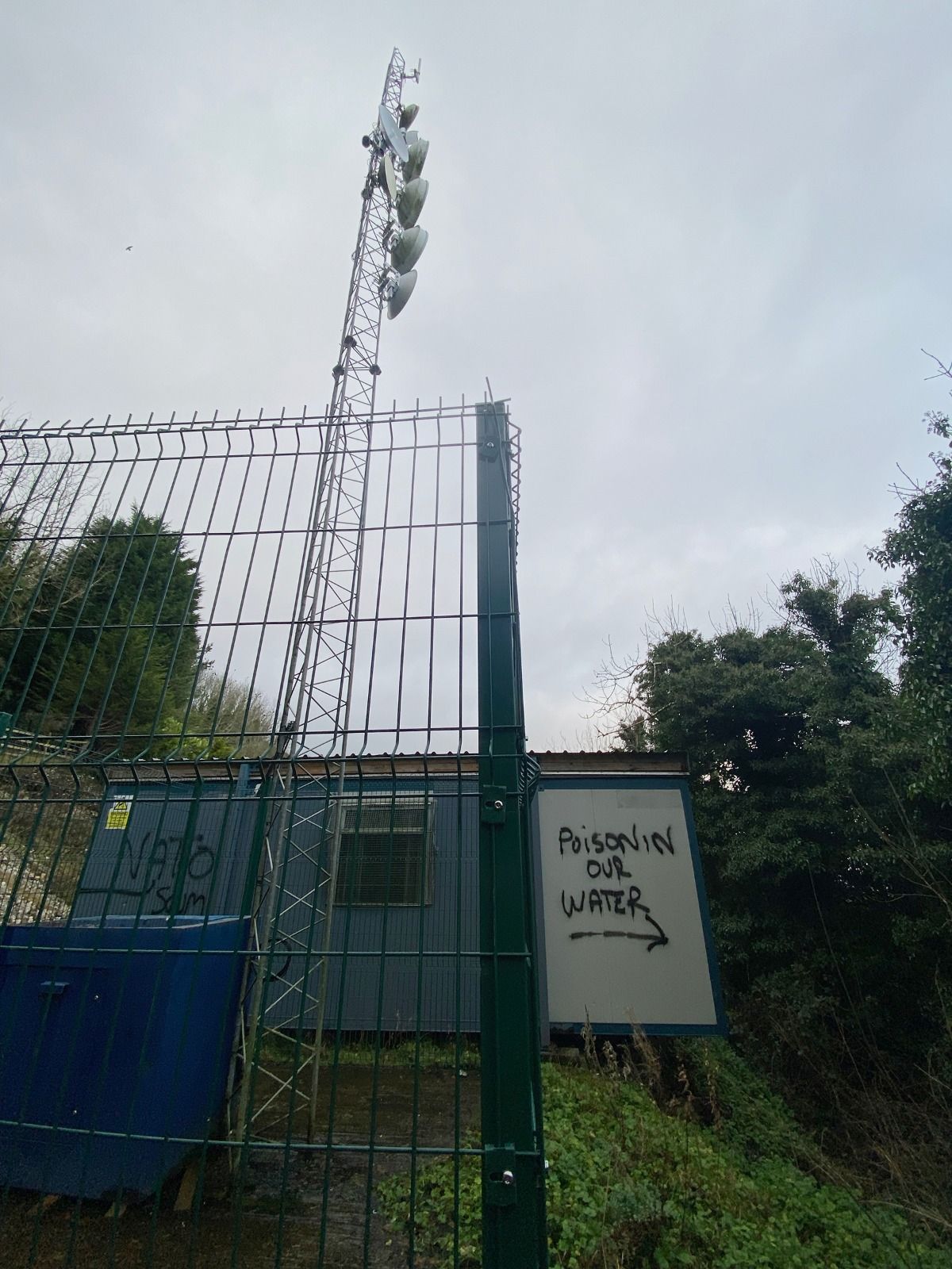 NOT CONNECTED: The Airfibre mast is situated beside the Portakabin