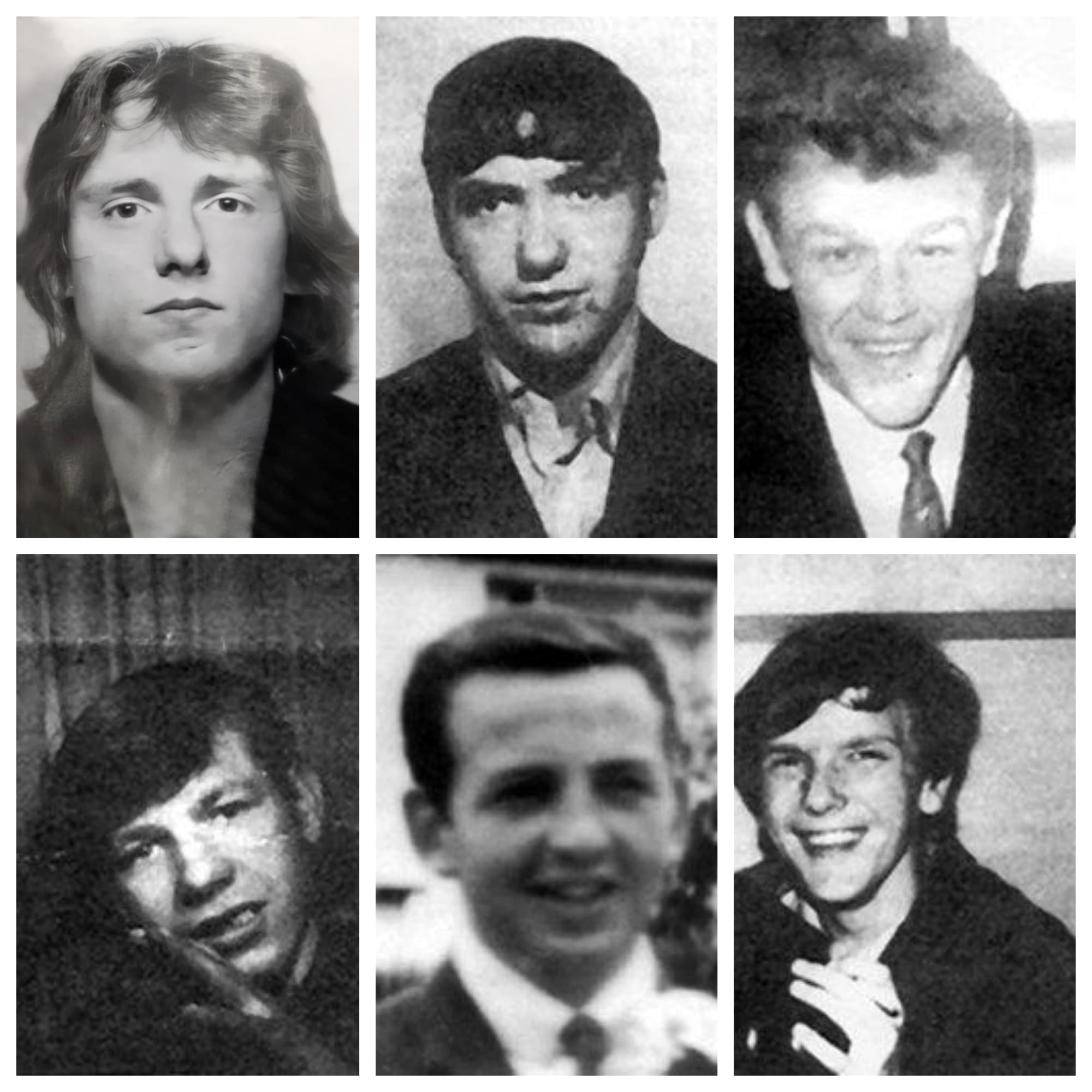 NEW LODGE SIX: (L-R) Jim McCann (18), James Sloan (19), John Loughran (35), Ambrose Hardy (26), Brendan Maguire (33) and Tony Campbell (19) were murdered on 3-4 February 1973