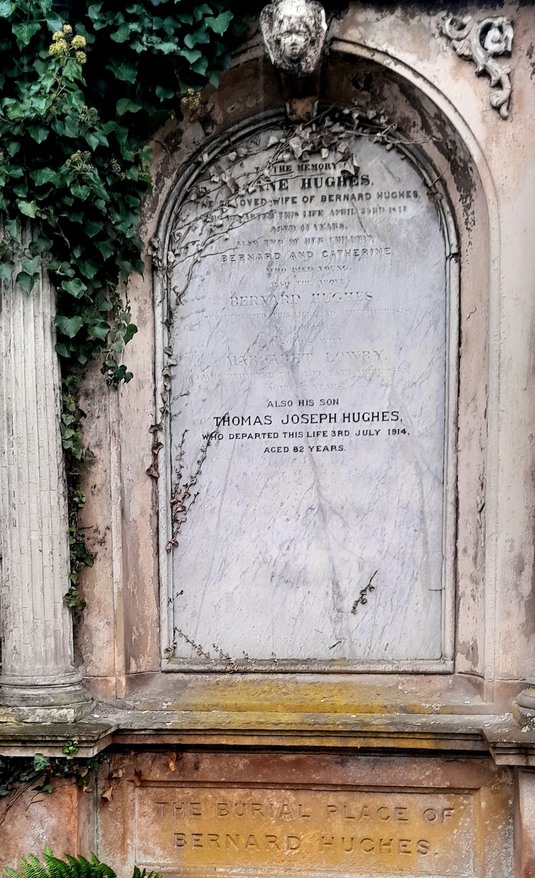 The grave site and family plot of Bernard 'Barney' Hughes, of Barney Hughes' bread fame