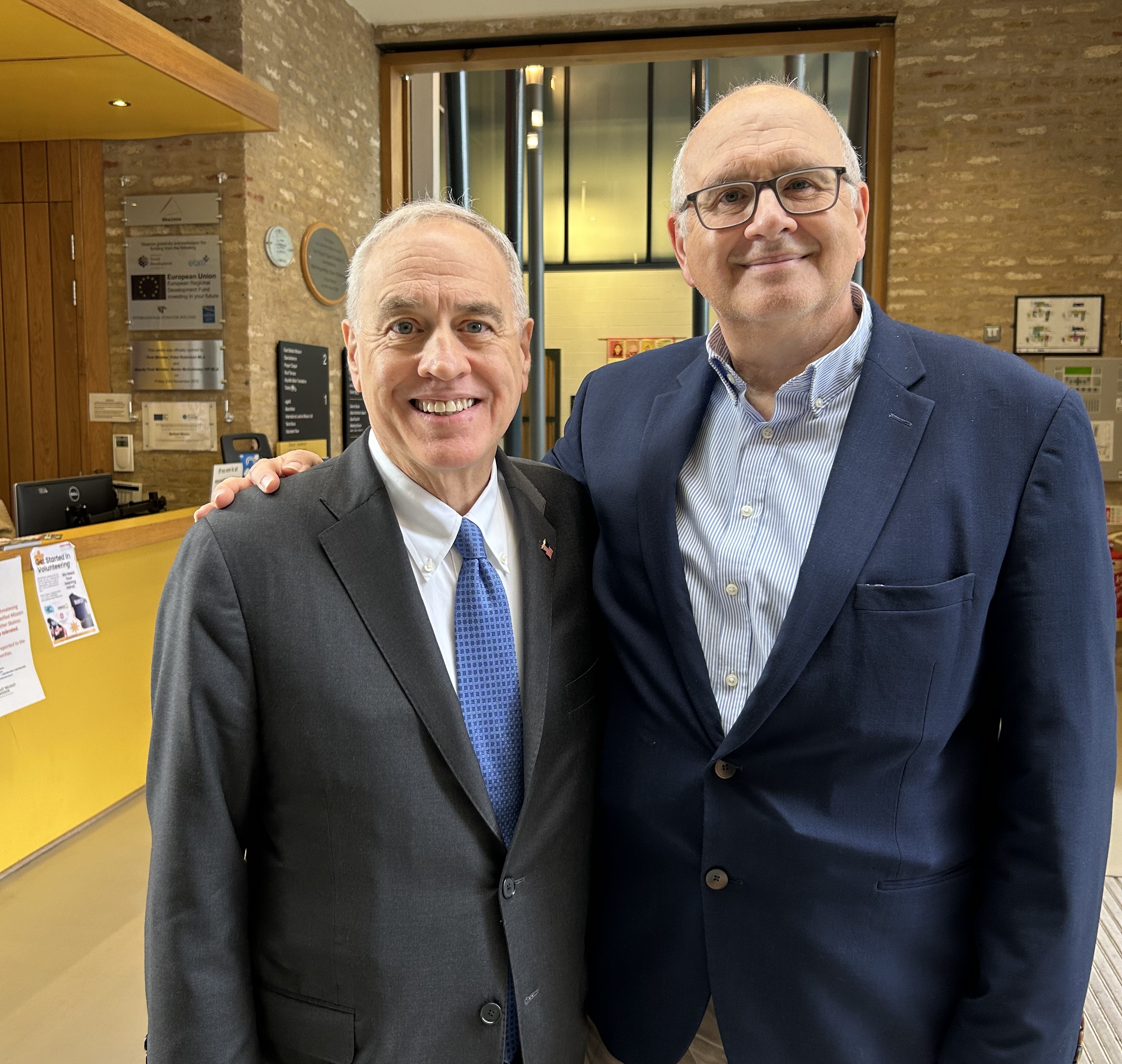 PLEDGE: Comptroller DiNapoli with Rev Brian Anderson of the Skainos Centre in East Belfast earlier today