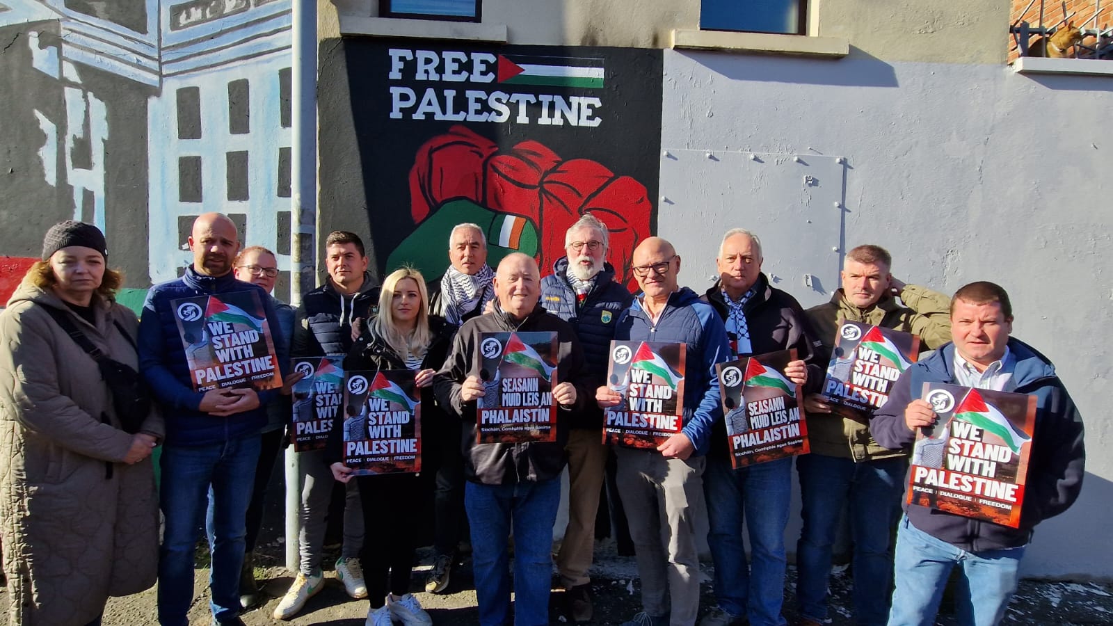 Gerry Adams with Sinn Féin members protesting in support of Palestinians
