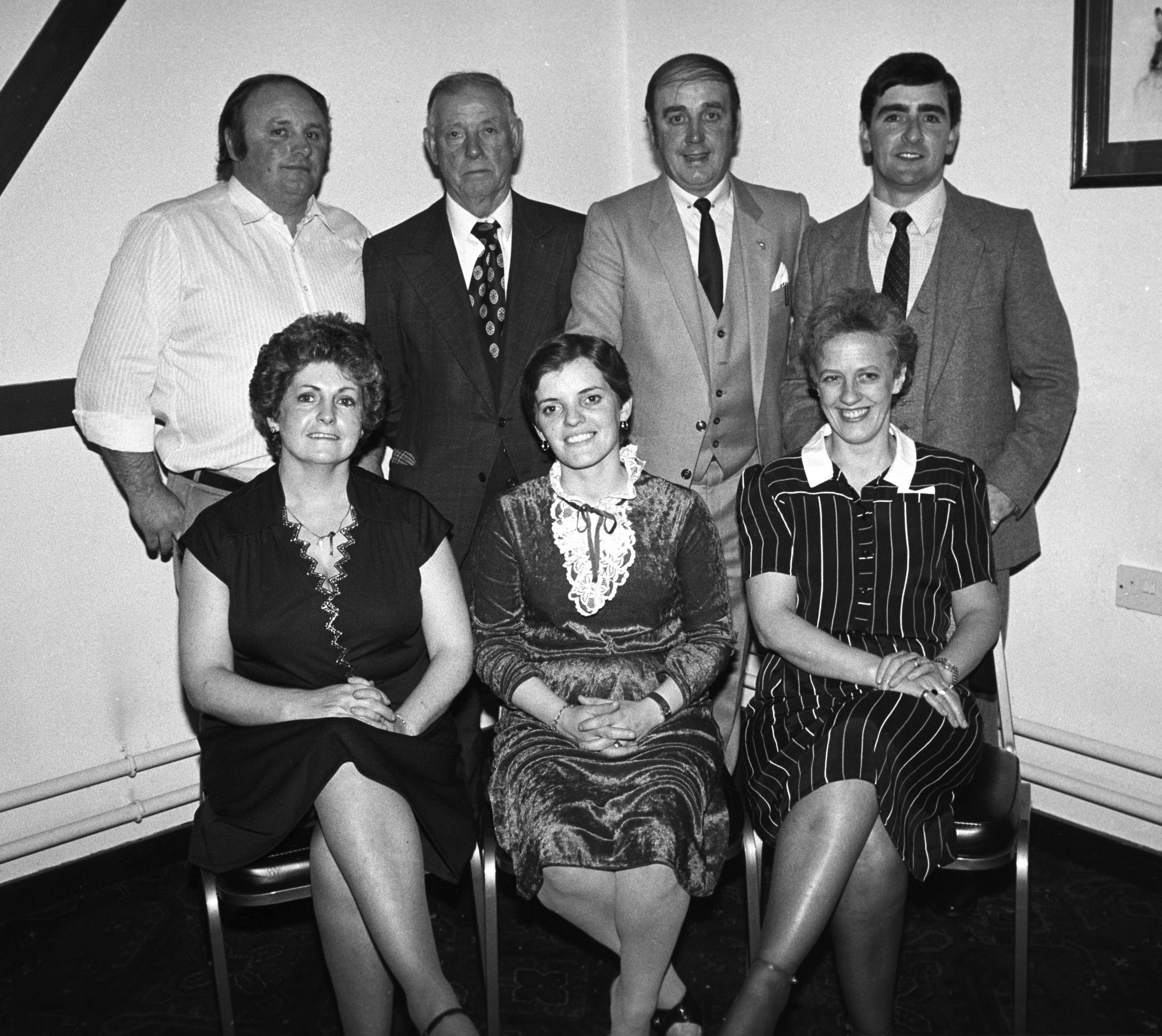 George Devine, Paddy Carlin, Paddy O'Neill, Joe Cleland, along with wives Kate, Sally and Kathleen at the Grosvenor Homing Pigeon Society annual dinner in the Hitchin' Post Inn