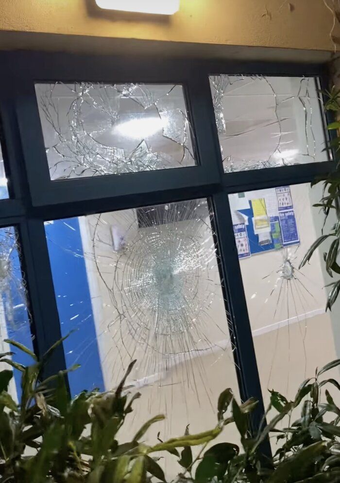 DAMAGE: Windows were smashed in the attack DAMAGE: Windows were smashed in the attack