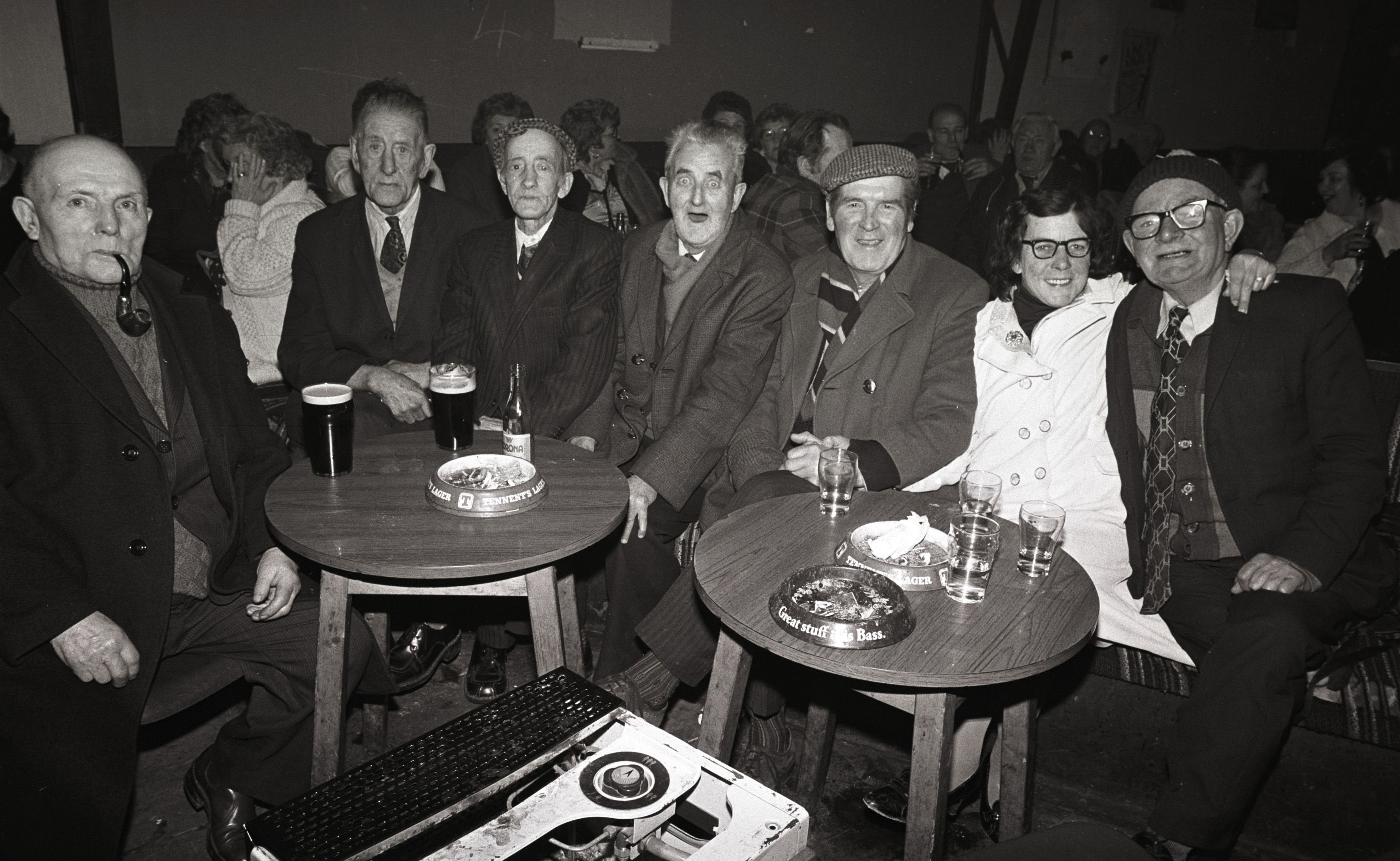 Joe Anderson, Jimmy McHenry, Tommy Moore, Davey Courtney, Hubert McDonnell, Rita and Paul Canavan at the Senior Citizen's party at the Pound Loney Social Club