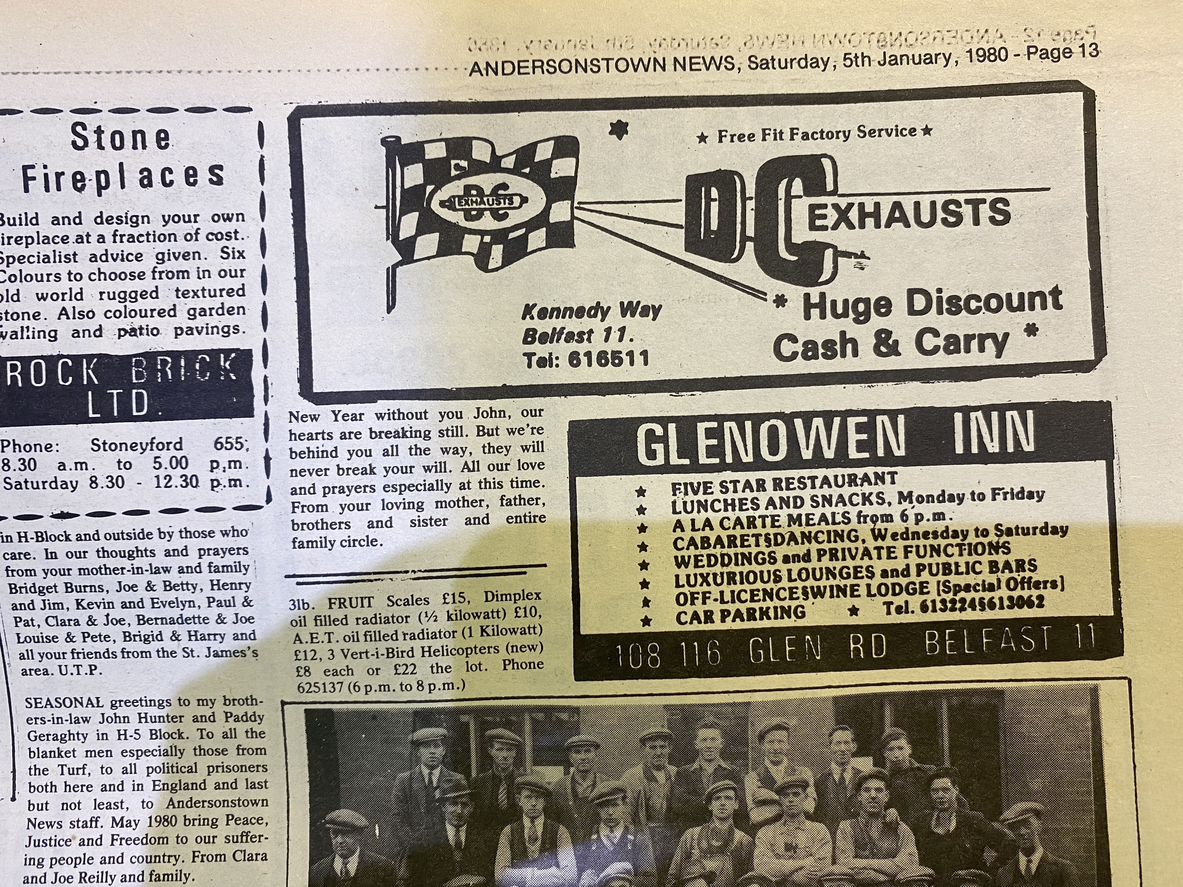 FROM LITTLE ACORNS: DC Exhausts advertising in Andersonstown News in January 1980.