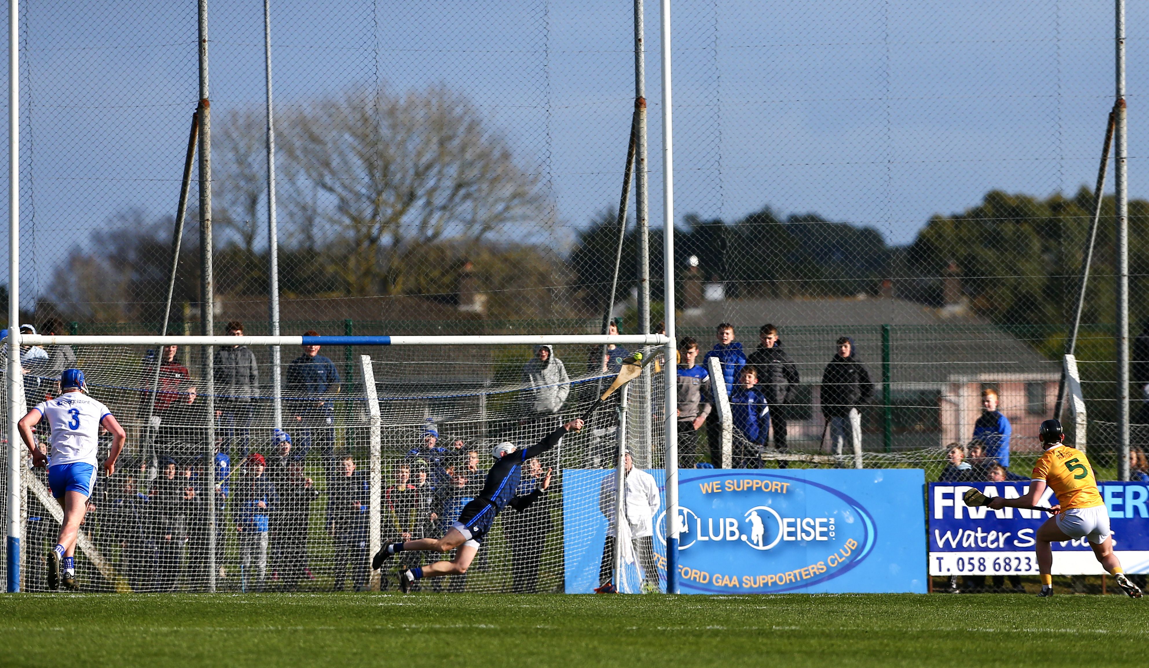 Shaun O'Brien saves Gerard Walsh's penalty