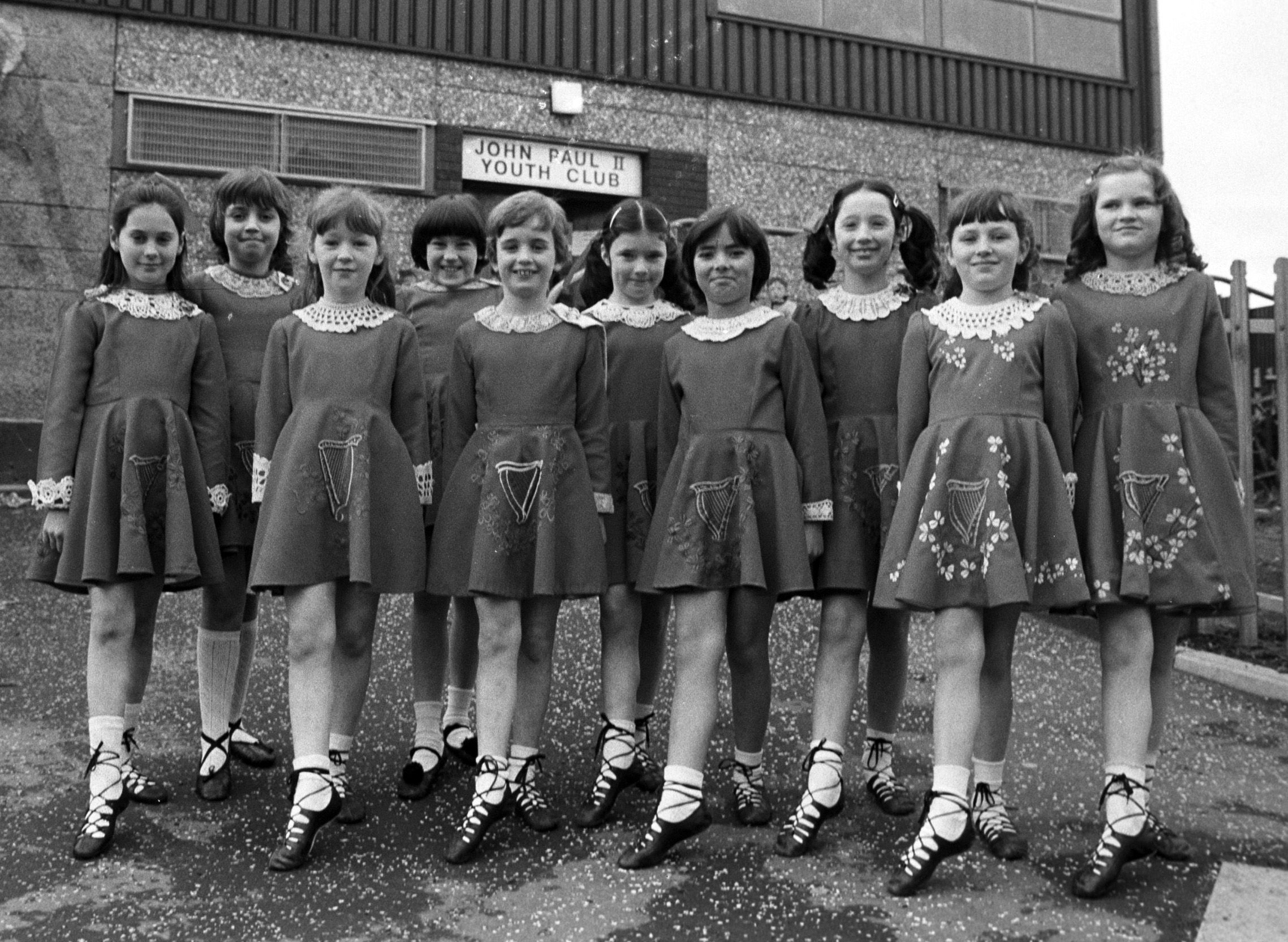 Glenavy dancers outside John Paul Youth Club at the Ardoyne Féis