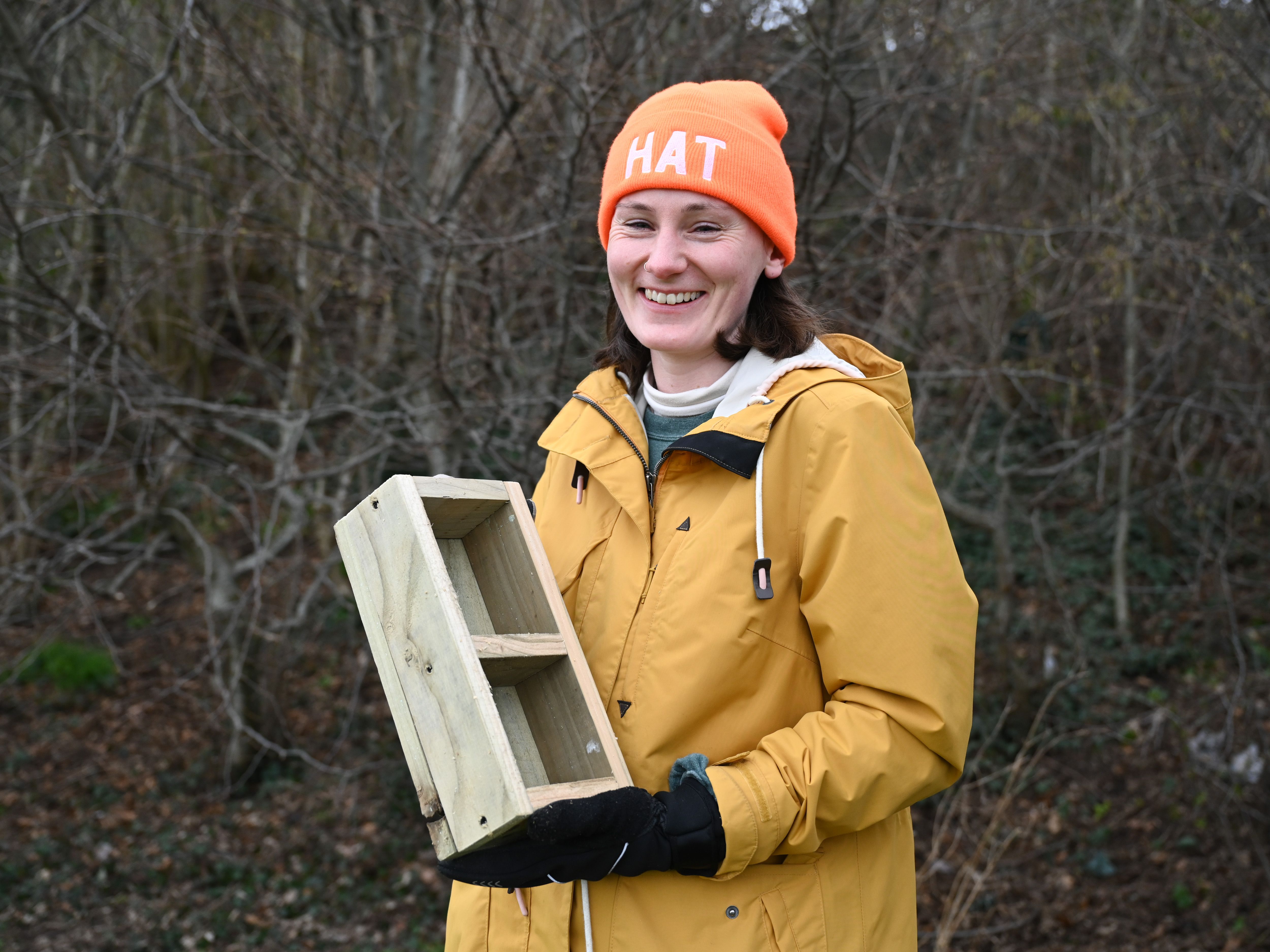 BUG HOTELS: Naomi with a handmade bug hotel