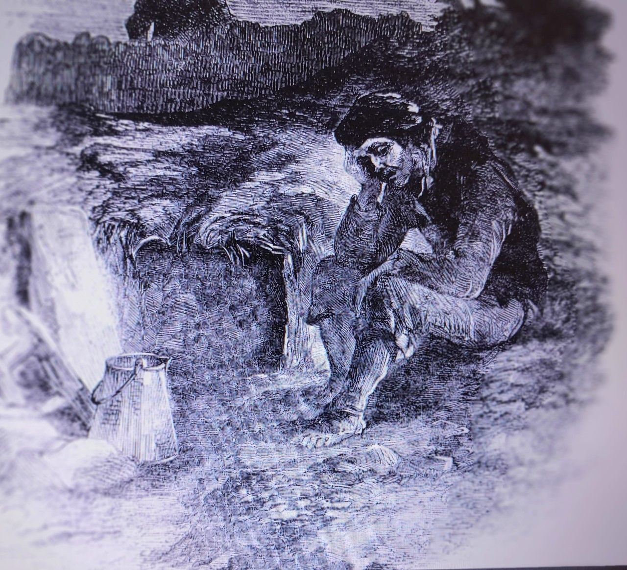 Famine victim alone , West Ireland, 1847, Illustrated London News