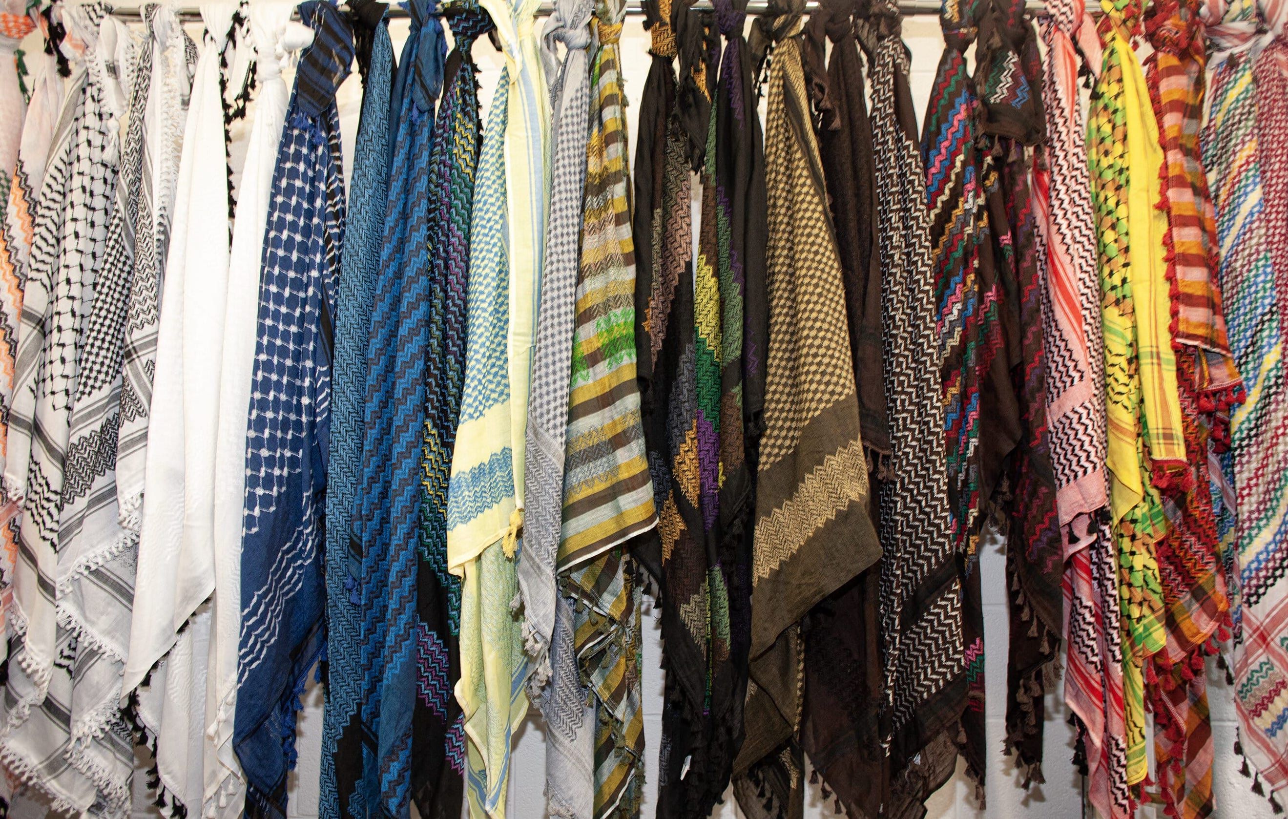 FOR SALE: A selection of the traditional and iconic Palestinian kufiya