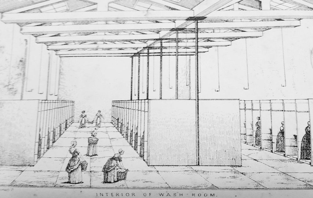 The spacious wash-houses enabled women of the city to do three days work in three hours (Belfast Central Library)