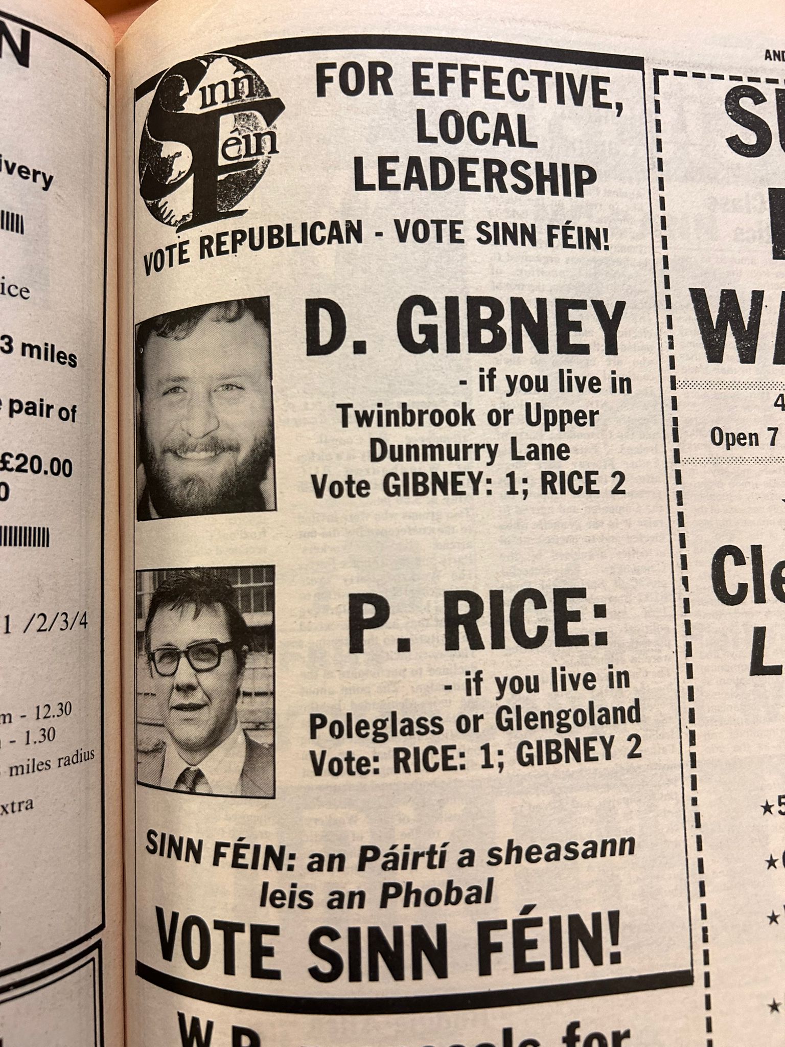 TRAILBLAZERS: Election ad from the Andersonstown News in 1985