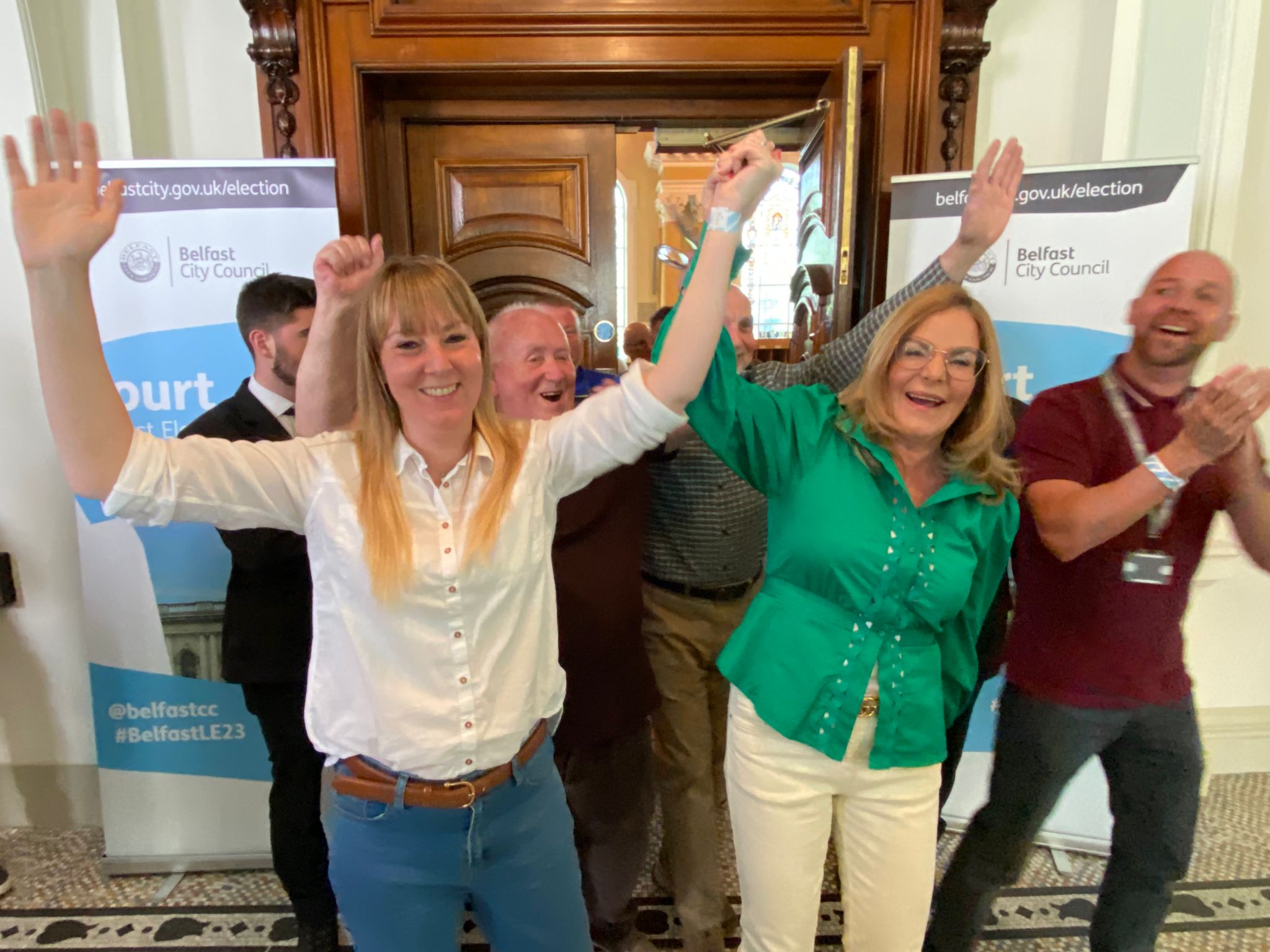 COURT DEA: Claire Canavan and Lord Mayor Tina Black celebrating winning their seats where Sinn Féin's vote increased