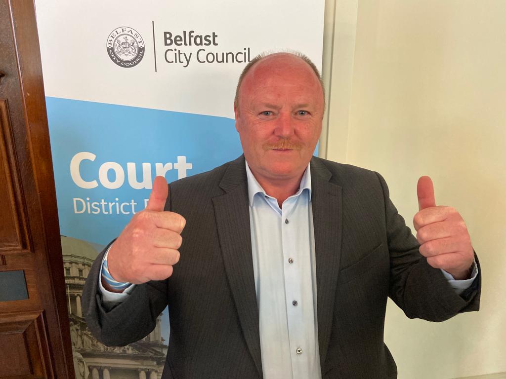 Elected: Frank McCoubrey (DUP) celebrates being elected