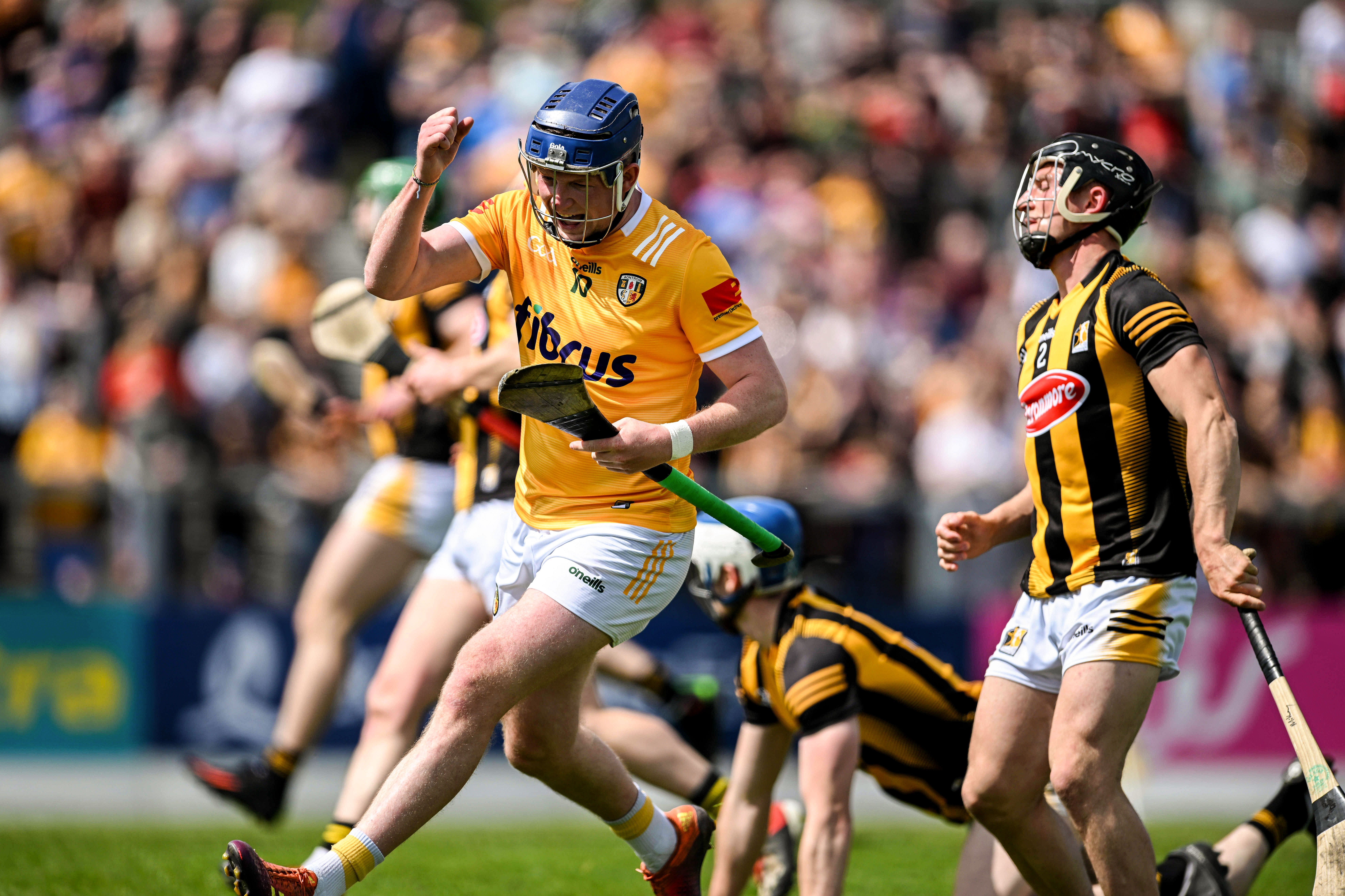 Keelan Molloy celebrates his first-half goal for Antrim