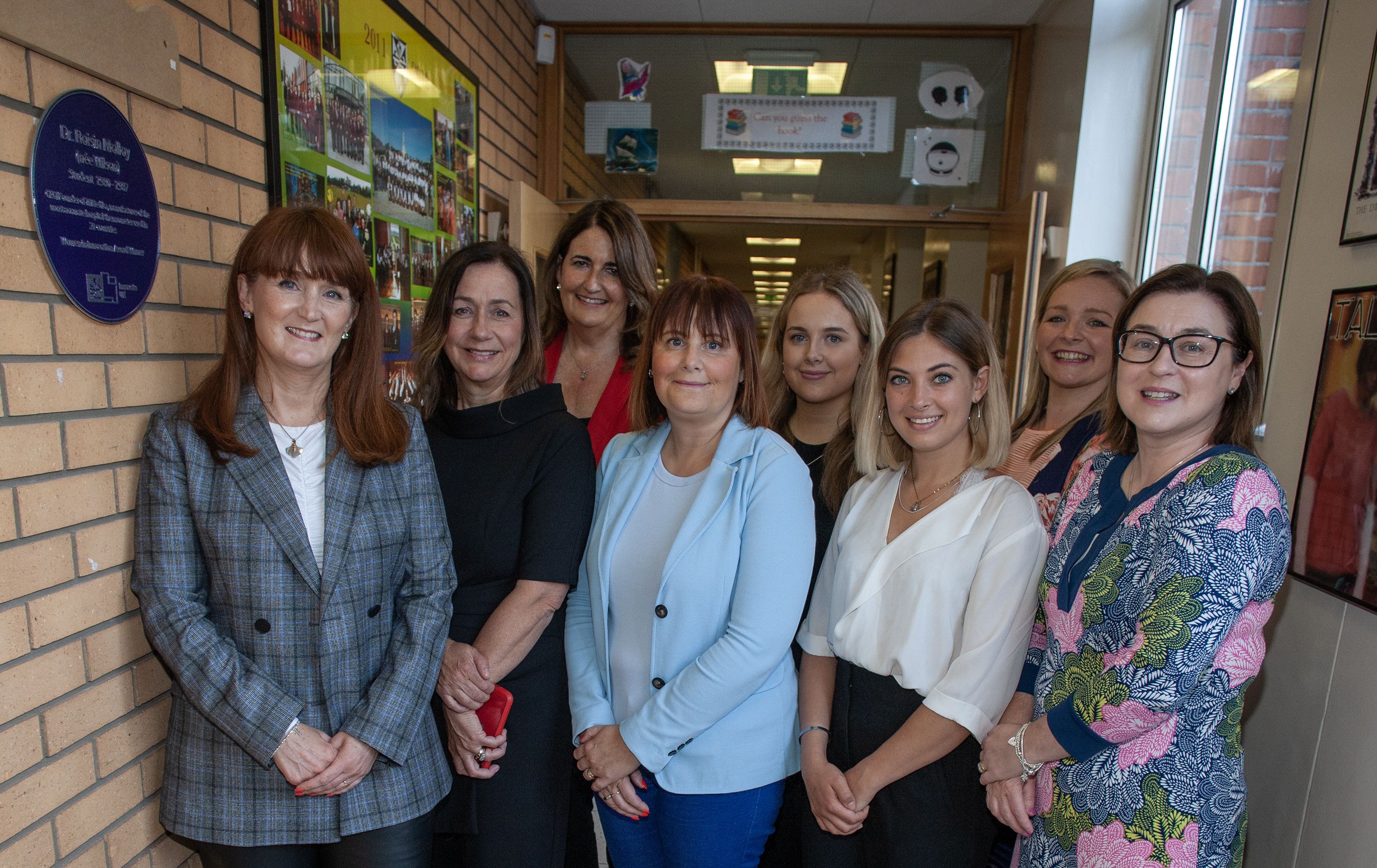 Dr Roisin Molloy with Principal of St Dominic's Orla O'Neill, Co-Founder of TriMedika Ltd Julie Brien, Alayne Kinver of Innovate UK and staff from Trimedika Ltd staff and St Dominic's