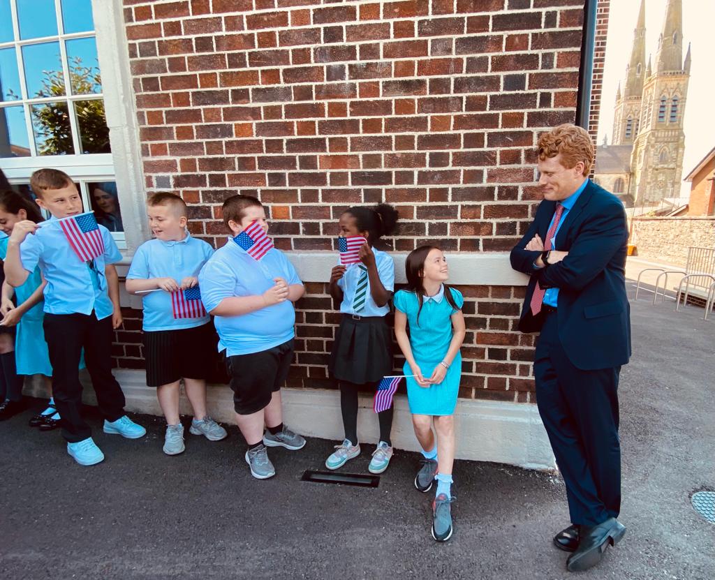 United States Special Envoy for the North speaking with St Joseph's pupils