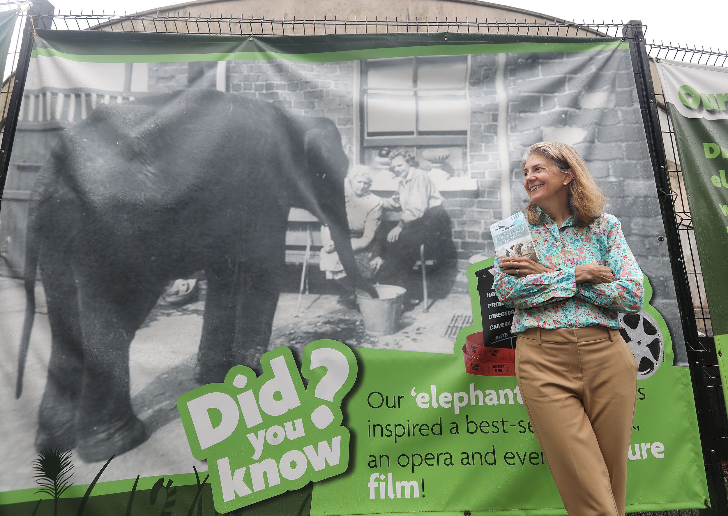 ICONIC: S Kirk Walsh at Belfast Zoo beside a poster showing Denise Austin and the elephant Sheila