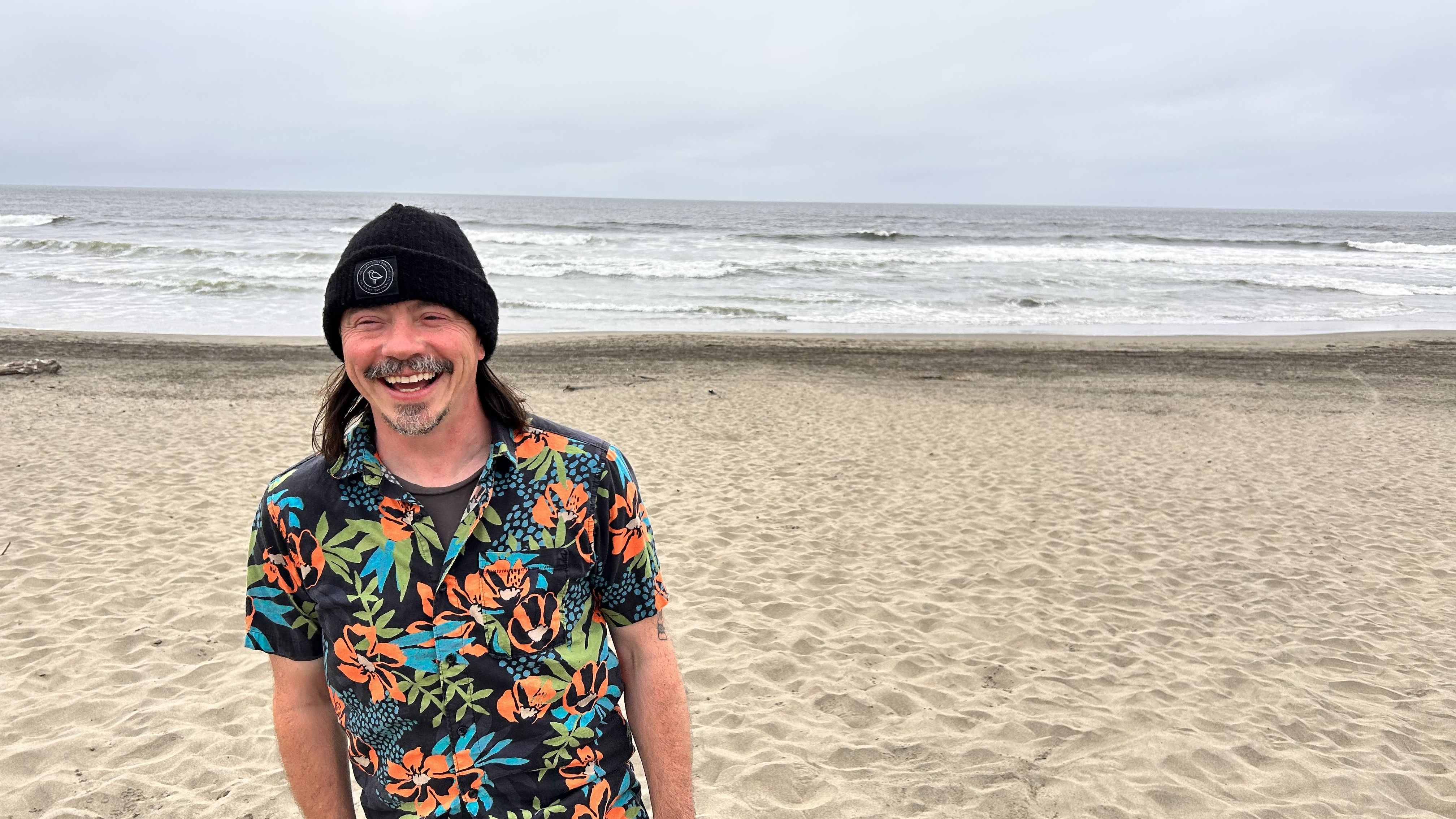 PACIFIC BACKDROP: Mickey on the beach at Sunset