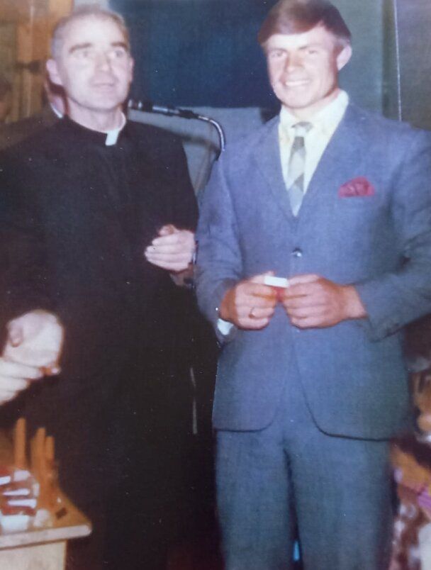 TRAGIC: Joseph Murphy pictured here with Father Noel Fitzpatrick who was murdered by the British Army in the Springhill/Westrock massacre in 1972 TRAGIC: Joseph Murphy with Father Noel Fitzpatrick, who was murdered by the British Army in the Springhill/Westrock massacre of 1972