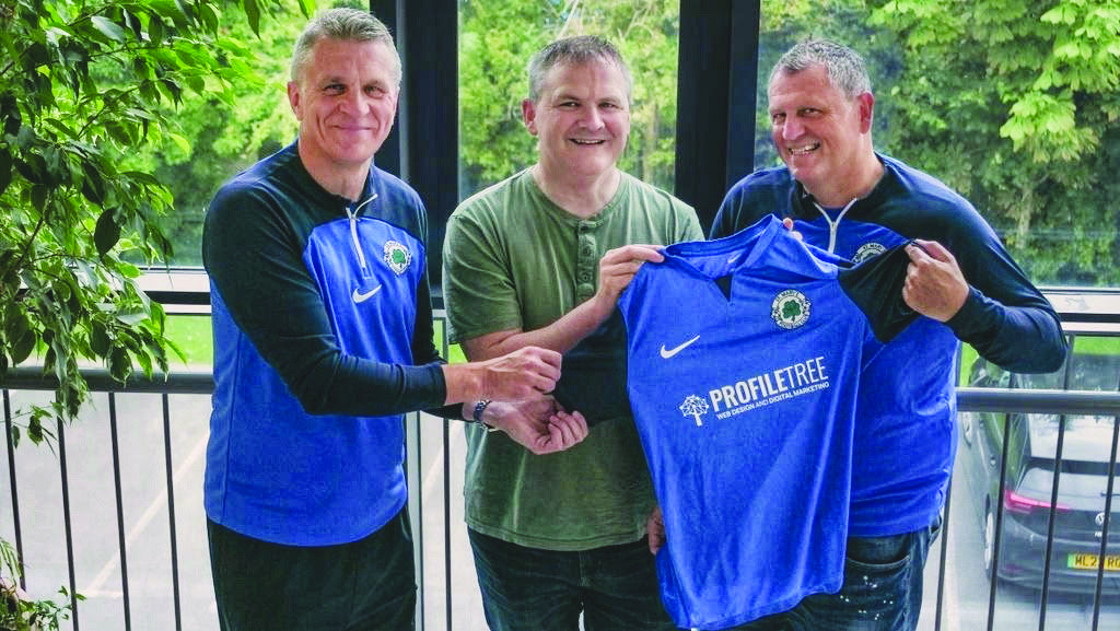 L-R: Jim Kavanagh (St Mary’s FC manager), Ciaran Connolly (Founder of ProfileTree) and Colm Girvan (St Mary’s FC coach)