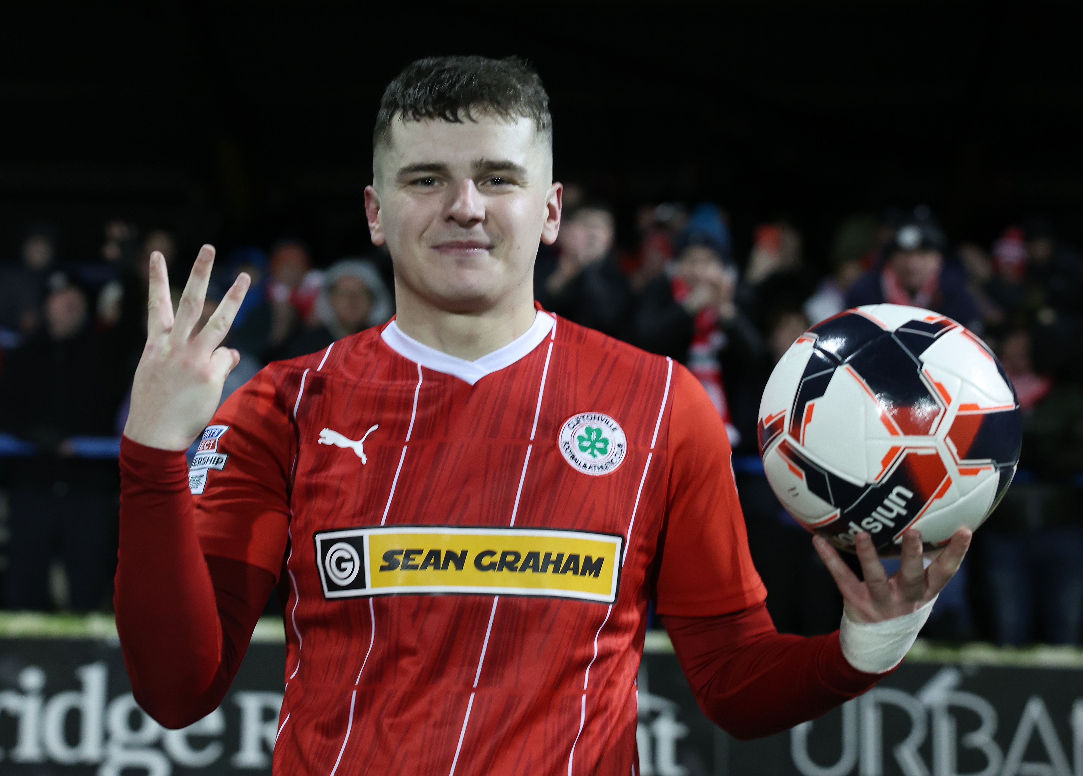 Hale with the match ball following his hat-trick