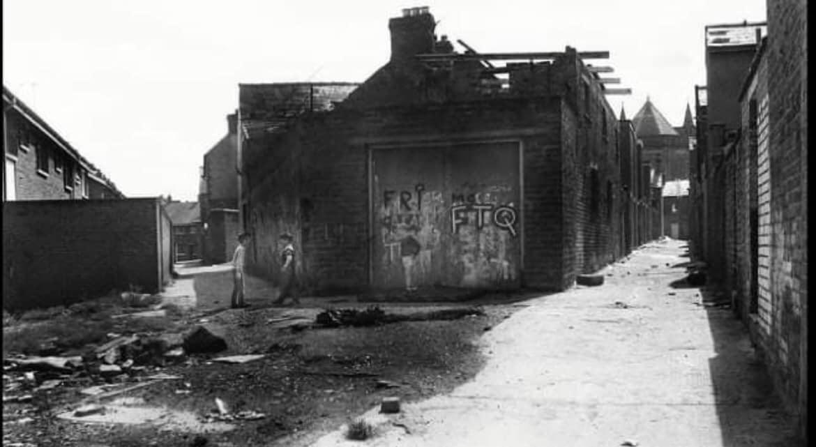 MEMORIES: The old Kane Street yard pictured during the Troubles. Fra recalled many days spent there as a boy