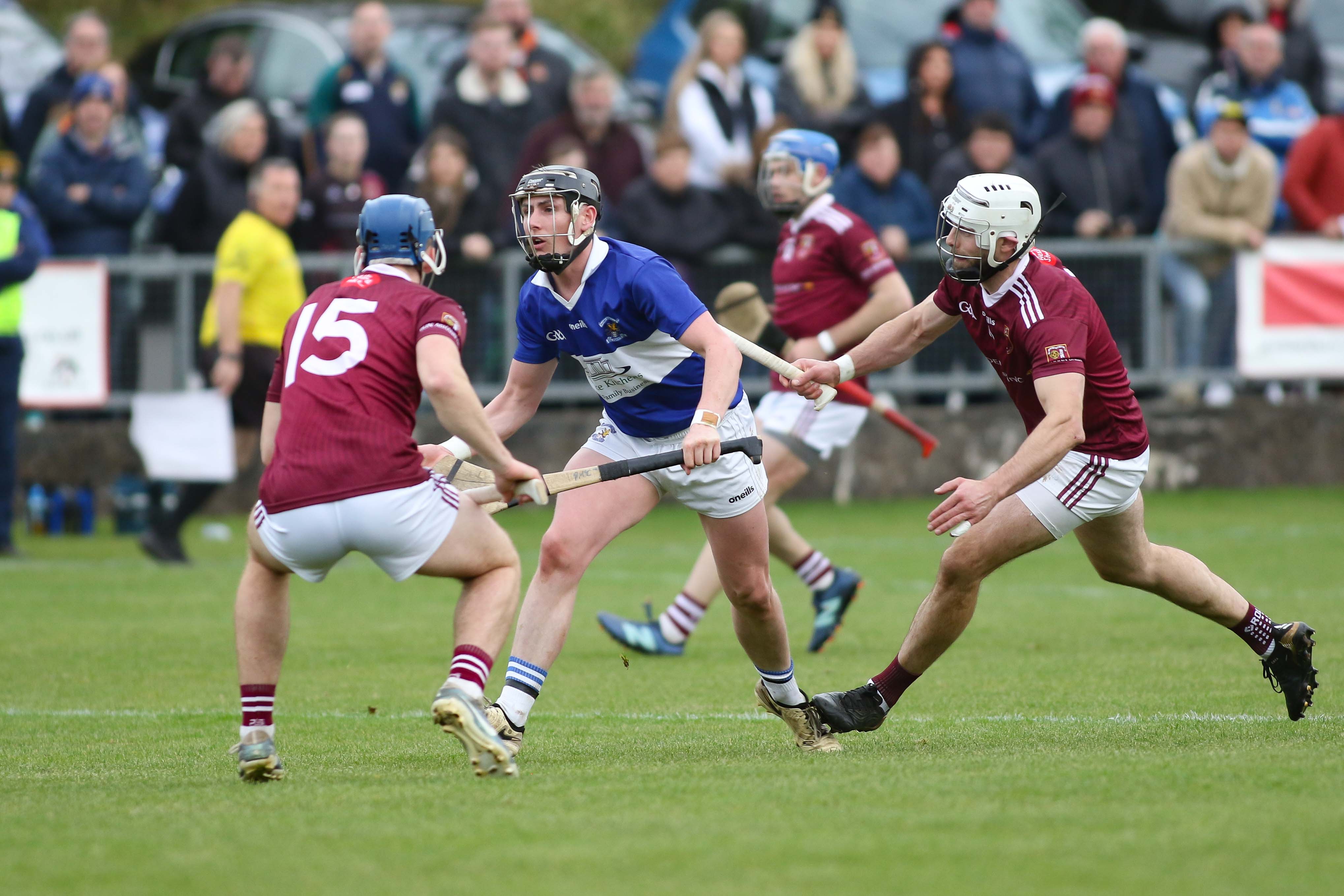 Peter McCallin looks for a pass out of defence