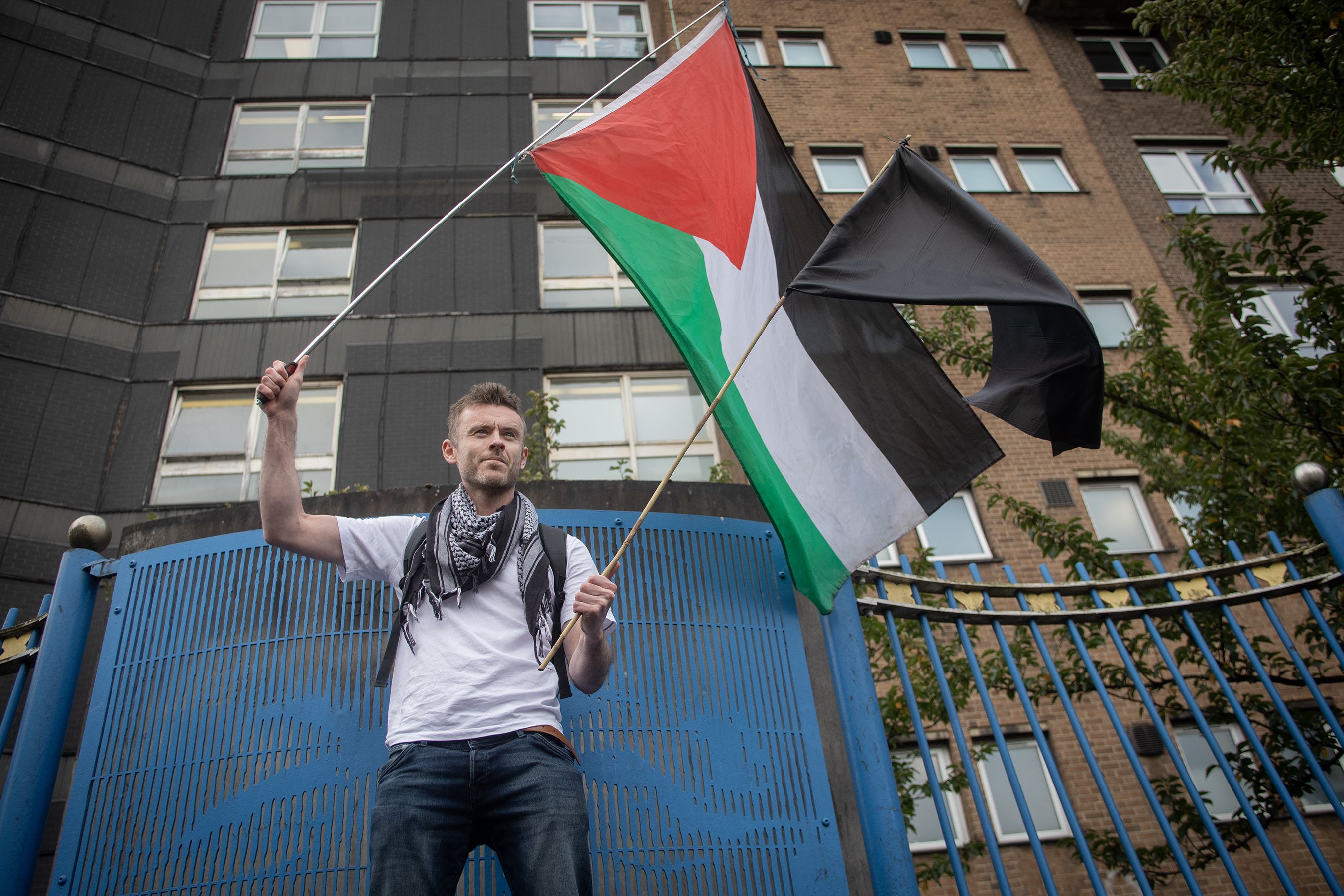 PROTEST: Flying the Palestinian flag outside RVH on Monday