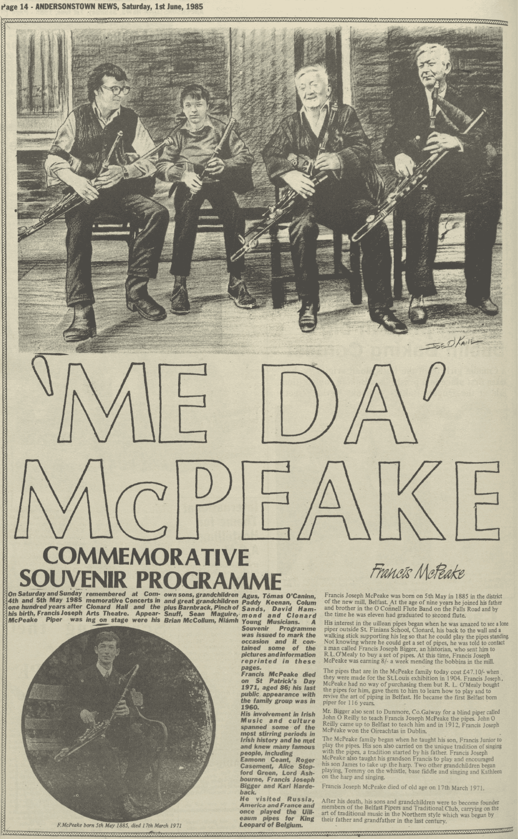 The story of the McPeake's from the pages of the Andersonstown News