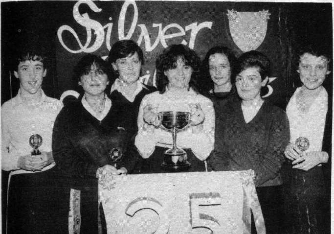 St Louise’s pupils and past pupils with the Sister Genevieve Cup for ‘Special Contribution to the School’. Included were Marie McIntyre, Anne Quinn, Jennifer Goodwin and Paula Murray