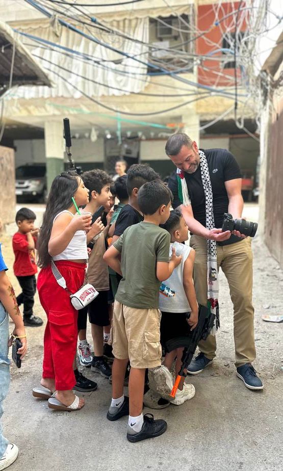 Sean with some of the young people in Lebanon