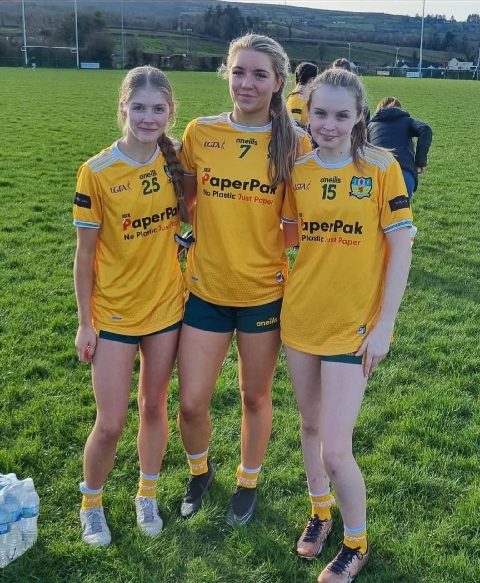TRIUMPH: Siobhán McGurk, Hannah Mead and Anna Adams were key members of the winning Antrim U16 LGFA squad