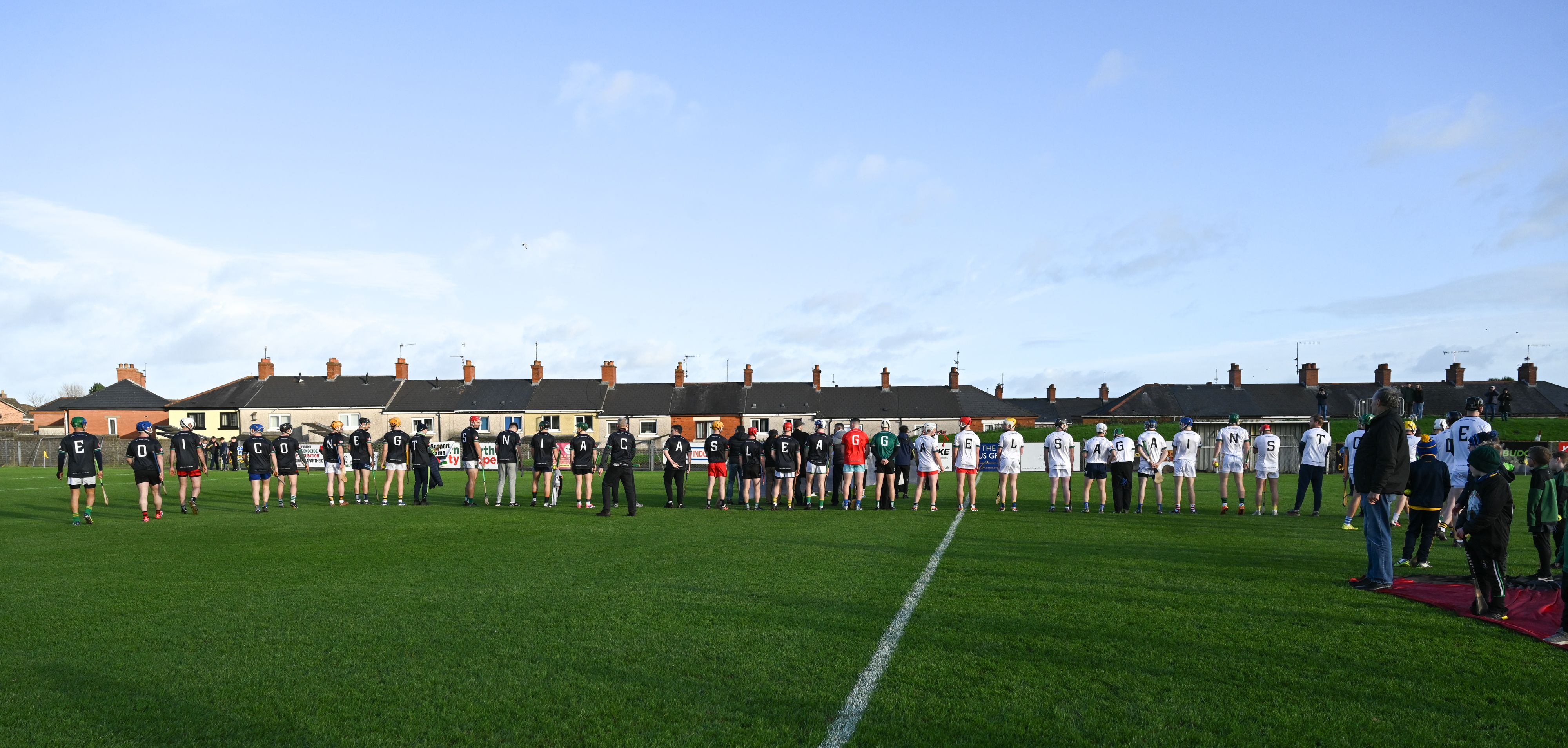 Instead of numbers, the players wore letters when put together, spelt out 'Gaels Against Genocide' 